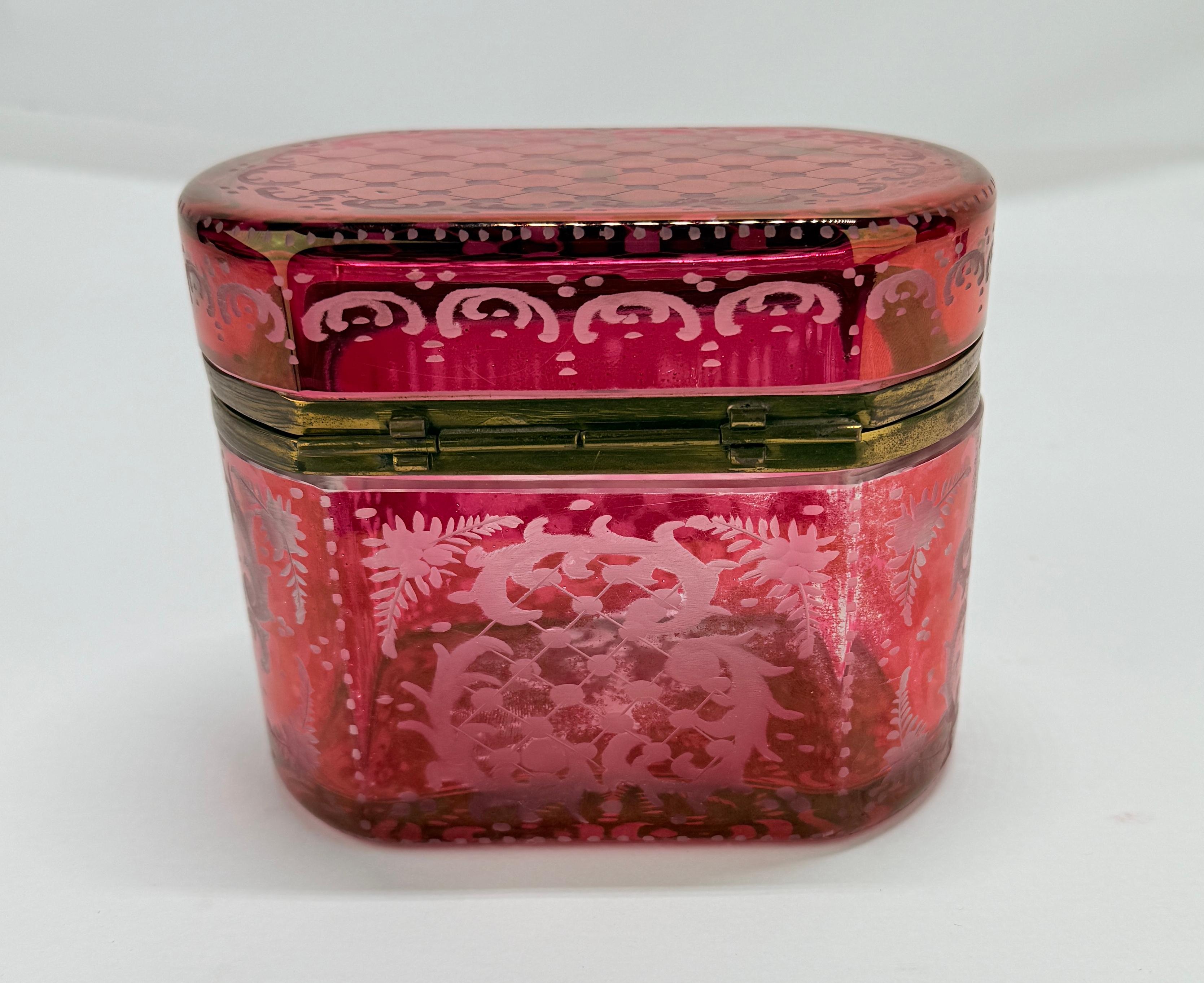 Late 19th Century, Bohemian Cranberry Overlay & Gilt Bronze Hinged Casket Box For Sale 2