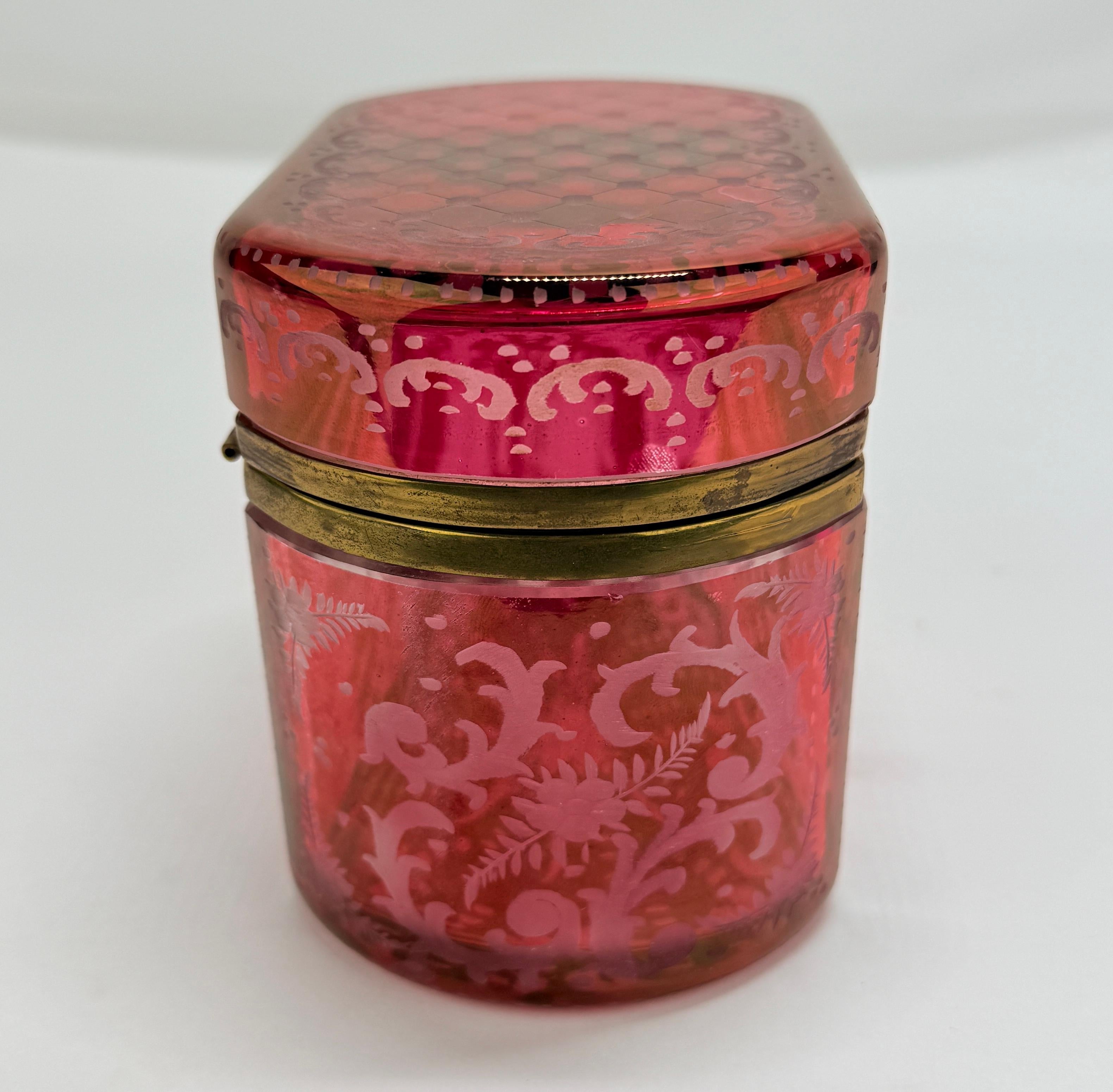 Late 19th Century, Bohemian Cranberry Overlay & Gilt Bronze Hinged Casket Box For Sale 3