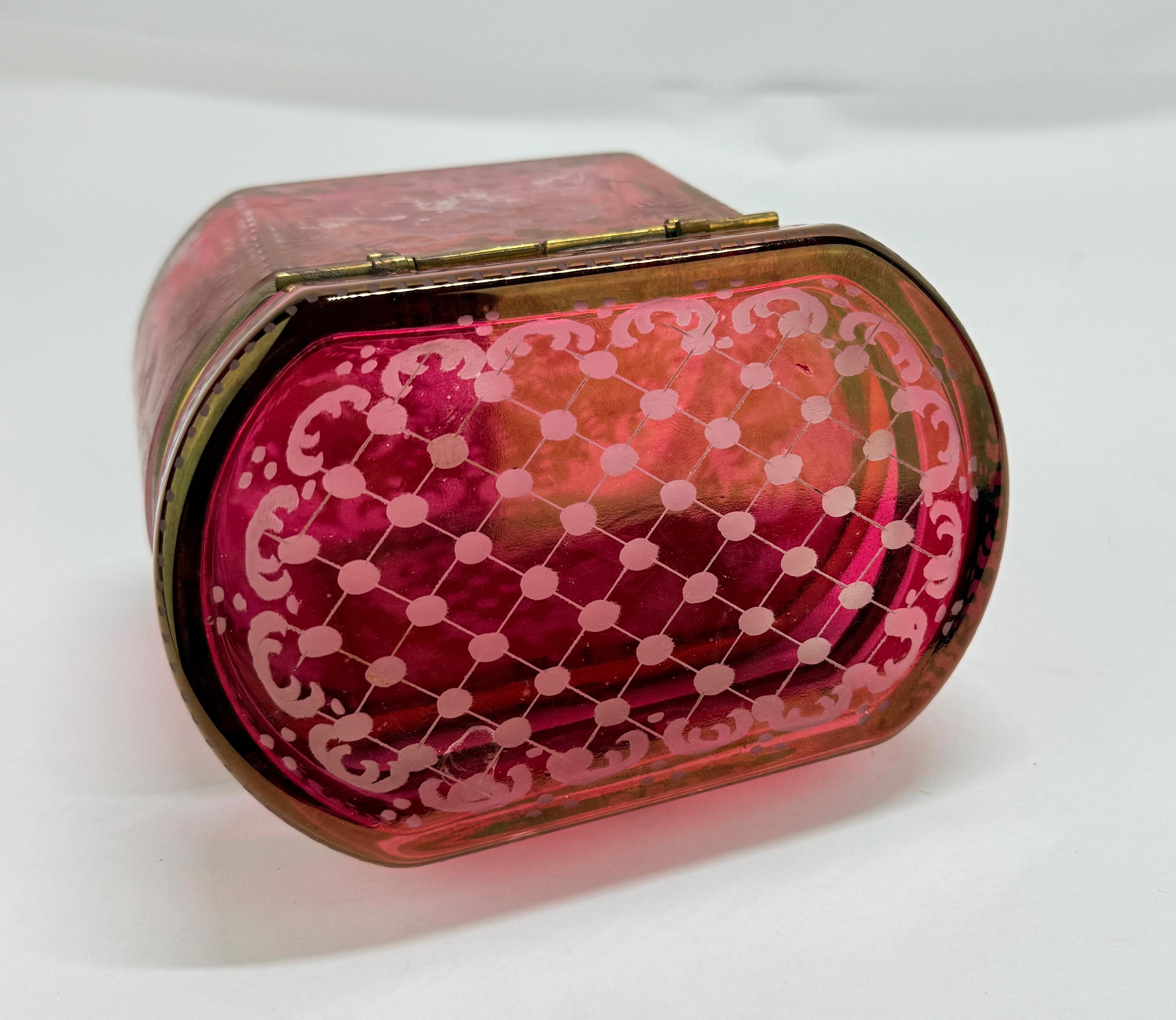 Late 19th Century, Bohemian Cranberry Overlay & Gilt Bronze Hinged Casket Box For Sale 4