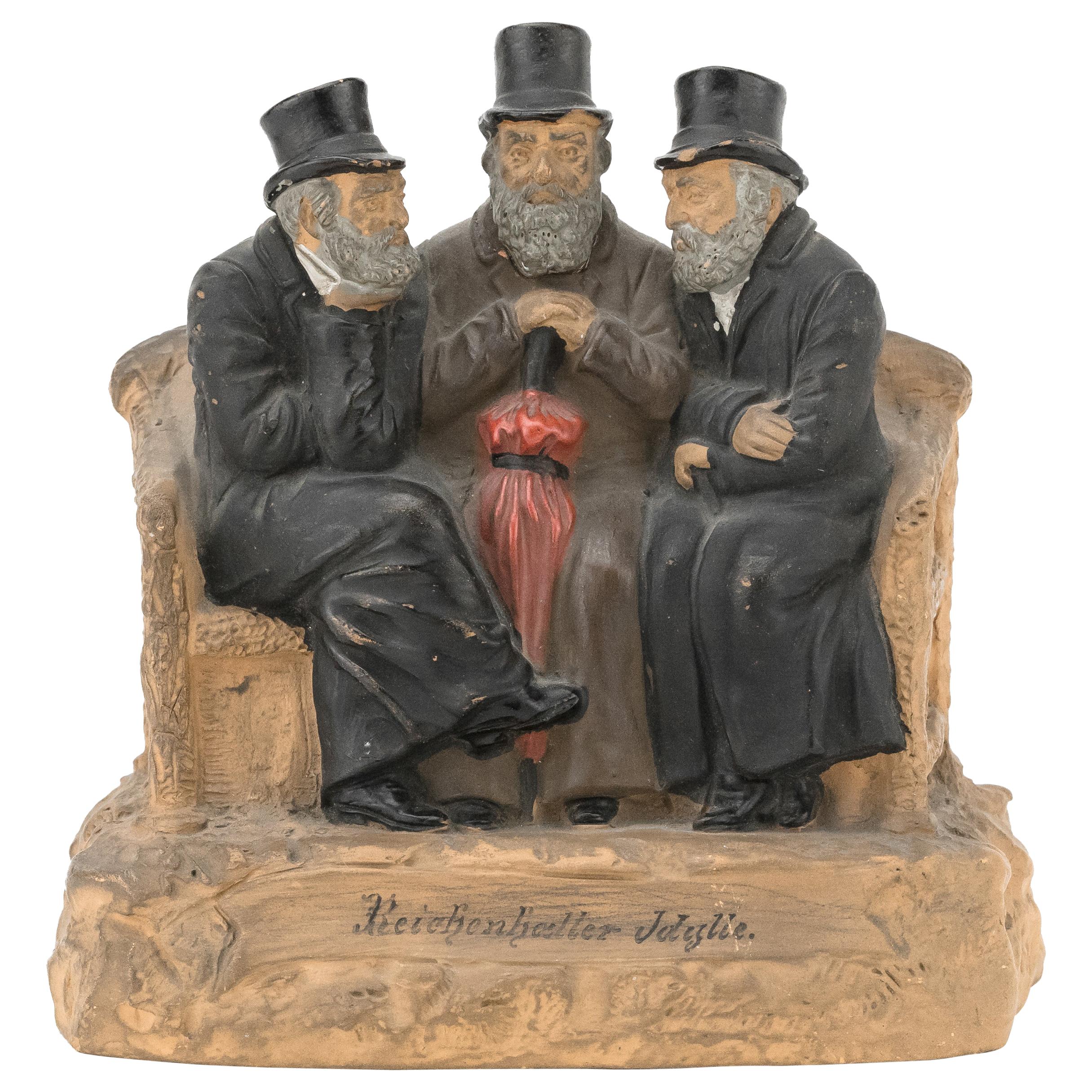 Late 19th Century Bohemian Terracotta Figure Group of Three Jews
