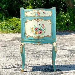 Late 19th Century Boho Italian Hand Painted Floral Nightstand