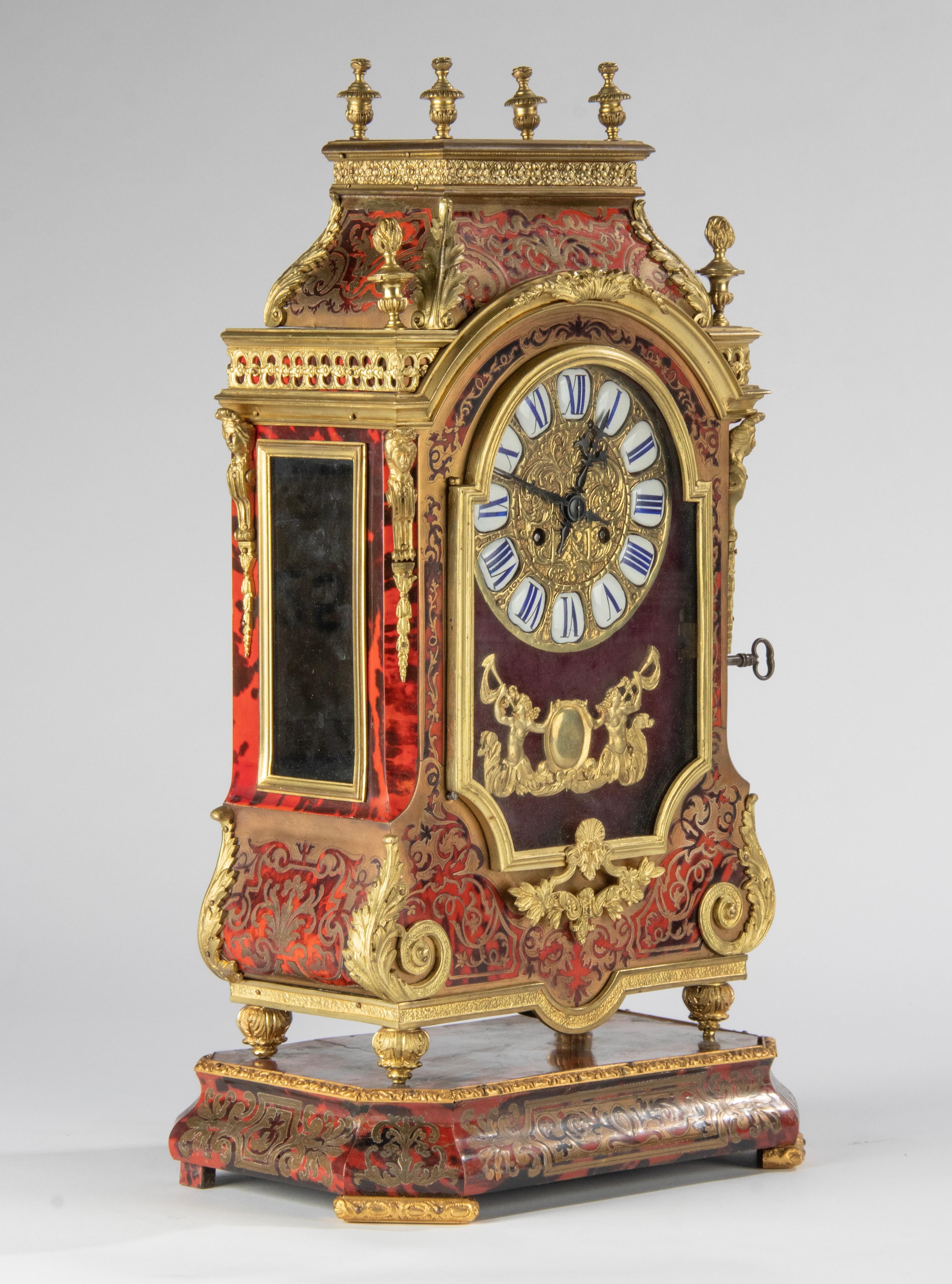 Late 19th Century Boulle Style Marquetry Mantel Clock ‘Religieuse’ In Good Condition In Casteren, Noord-Brabant