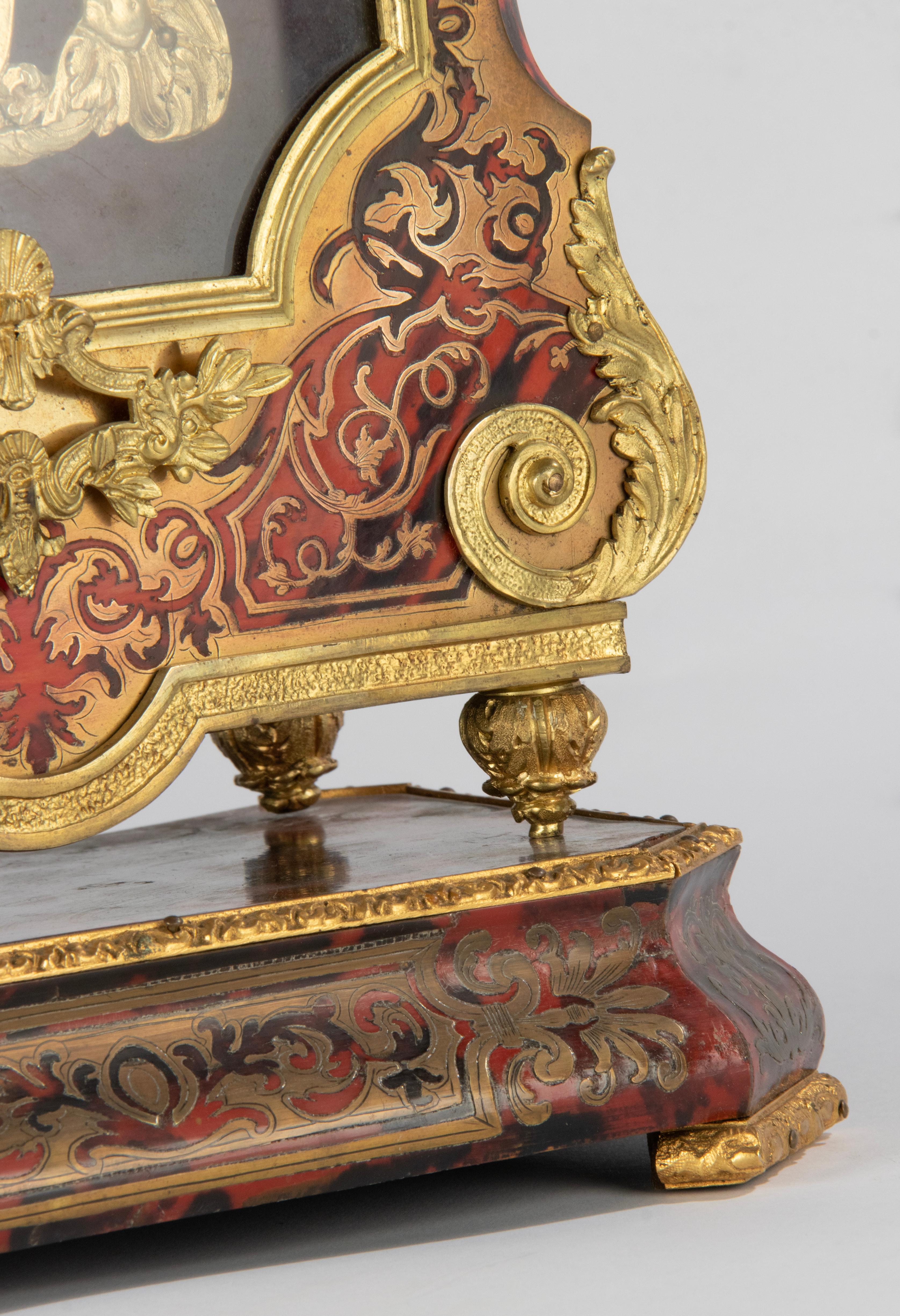 Brass Late 19th Century Boulle Style Marquetry Mantel Clock ‘Religieuse’