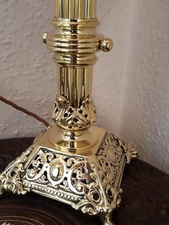 Late 19th Century Brass and Cranberry Glass Oil Lamp