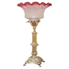 Late 19th Century Brass and Cranberry Glass Oil Lamp