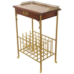 Antique Late 19th Century Brass and Mahogany Magazine Rack