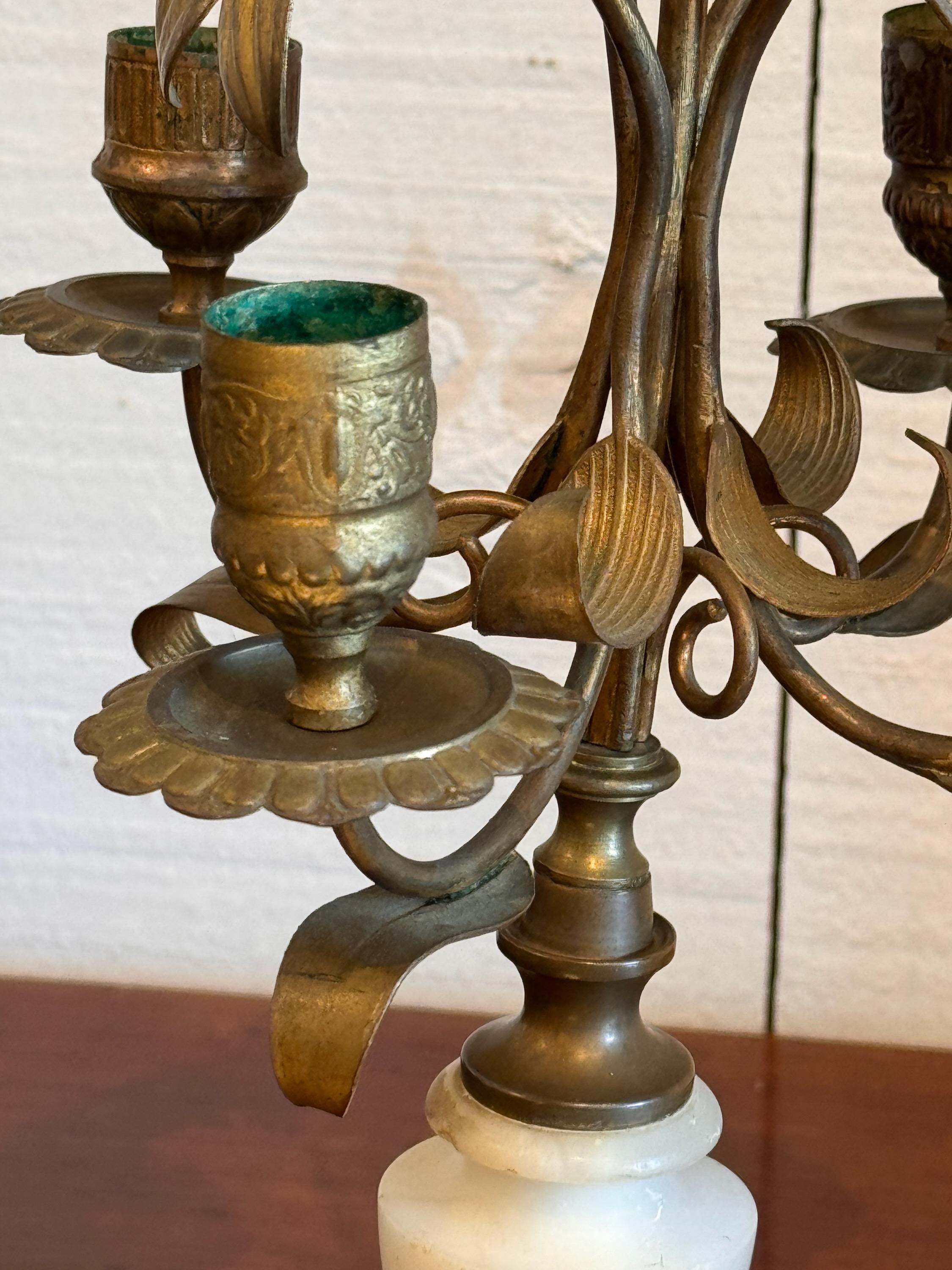 Late 19th Century Brass and Marble Candle Holders - a Pair For Sale 4