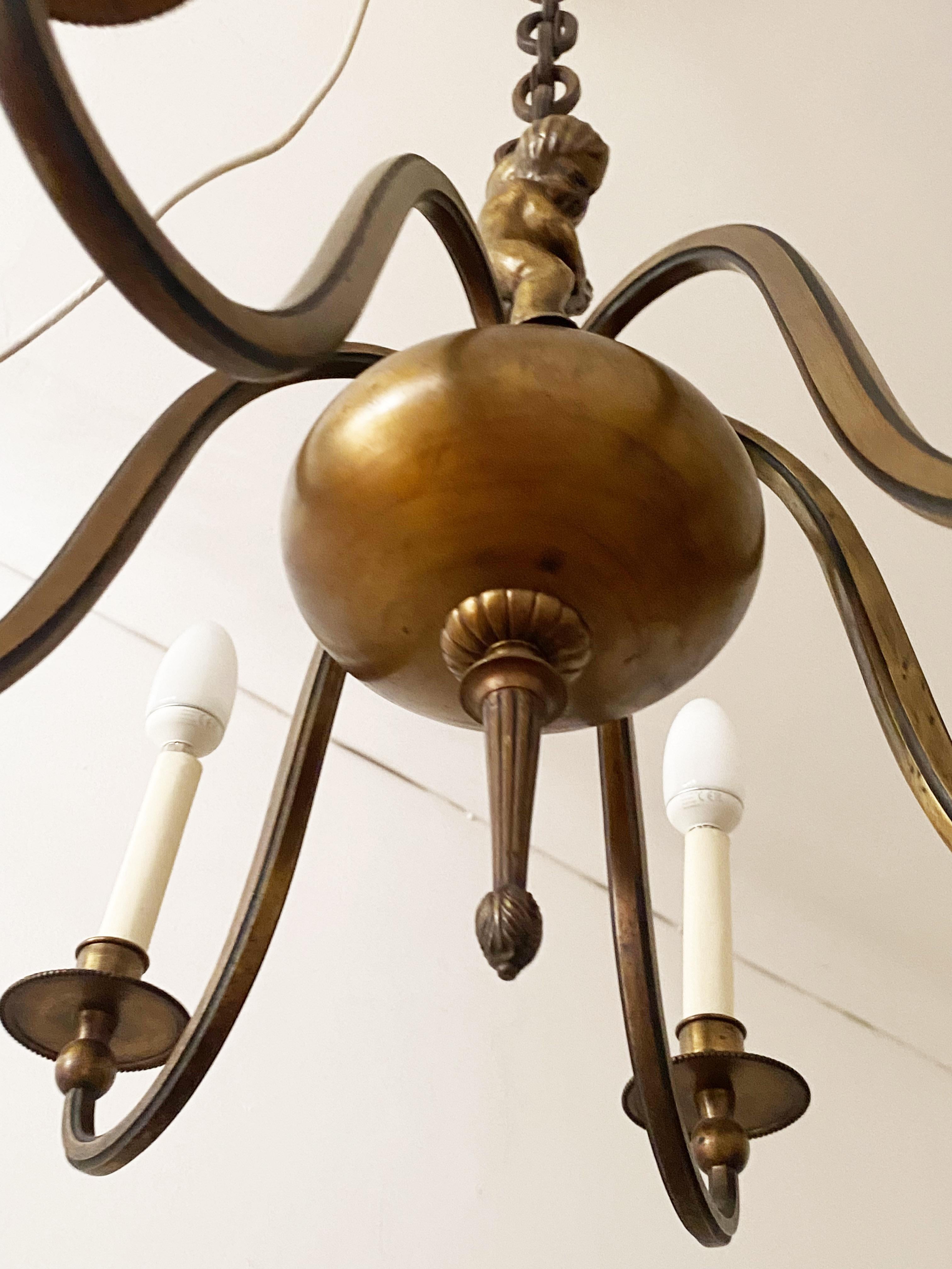 Baroque Late 19th Century Brass Chandelier For Sale