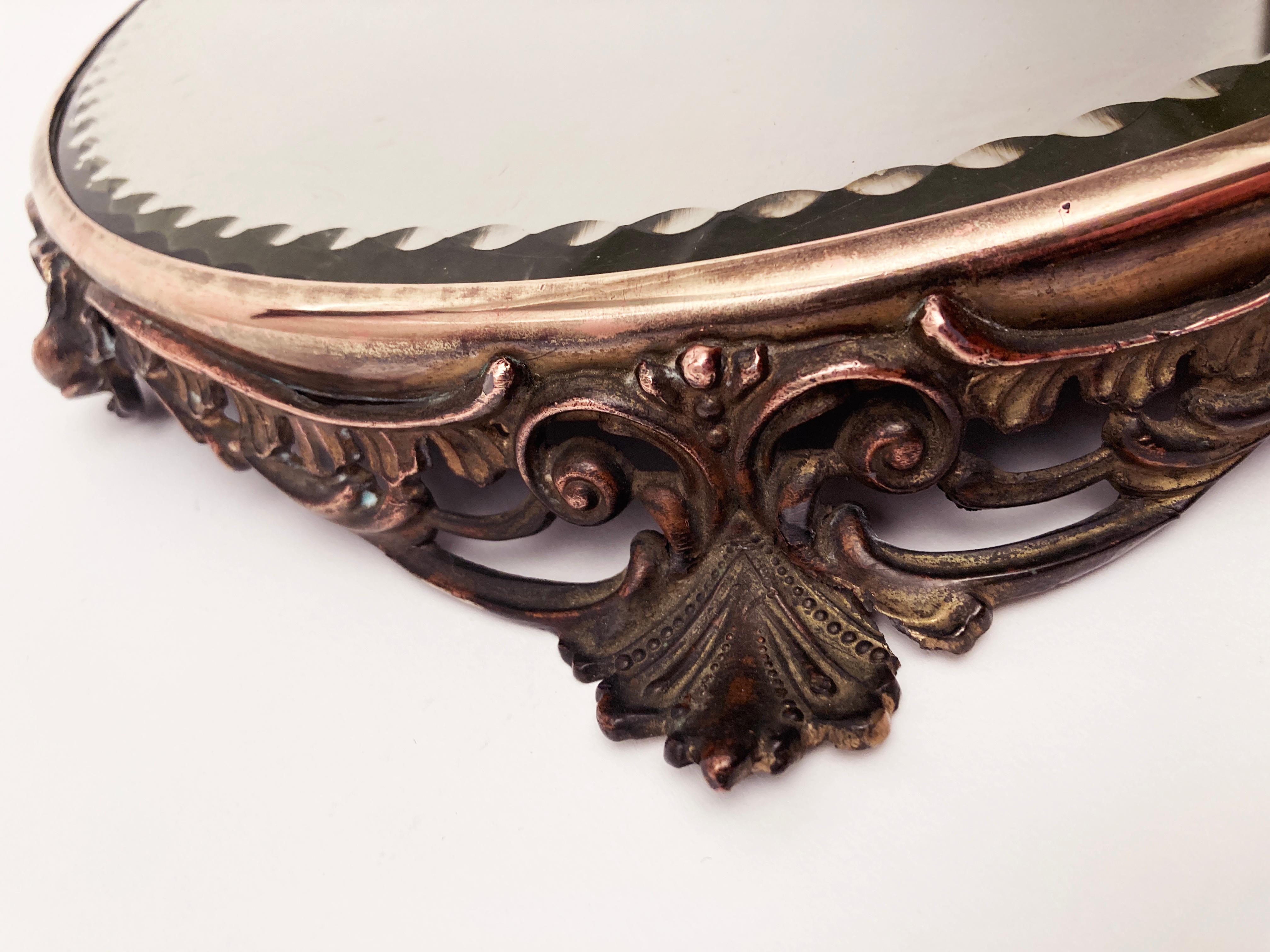Metalwork Late 19th Century Brass/Copper Ripple-edge Plateau Table Mirror