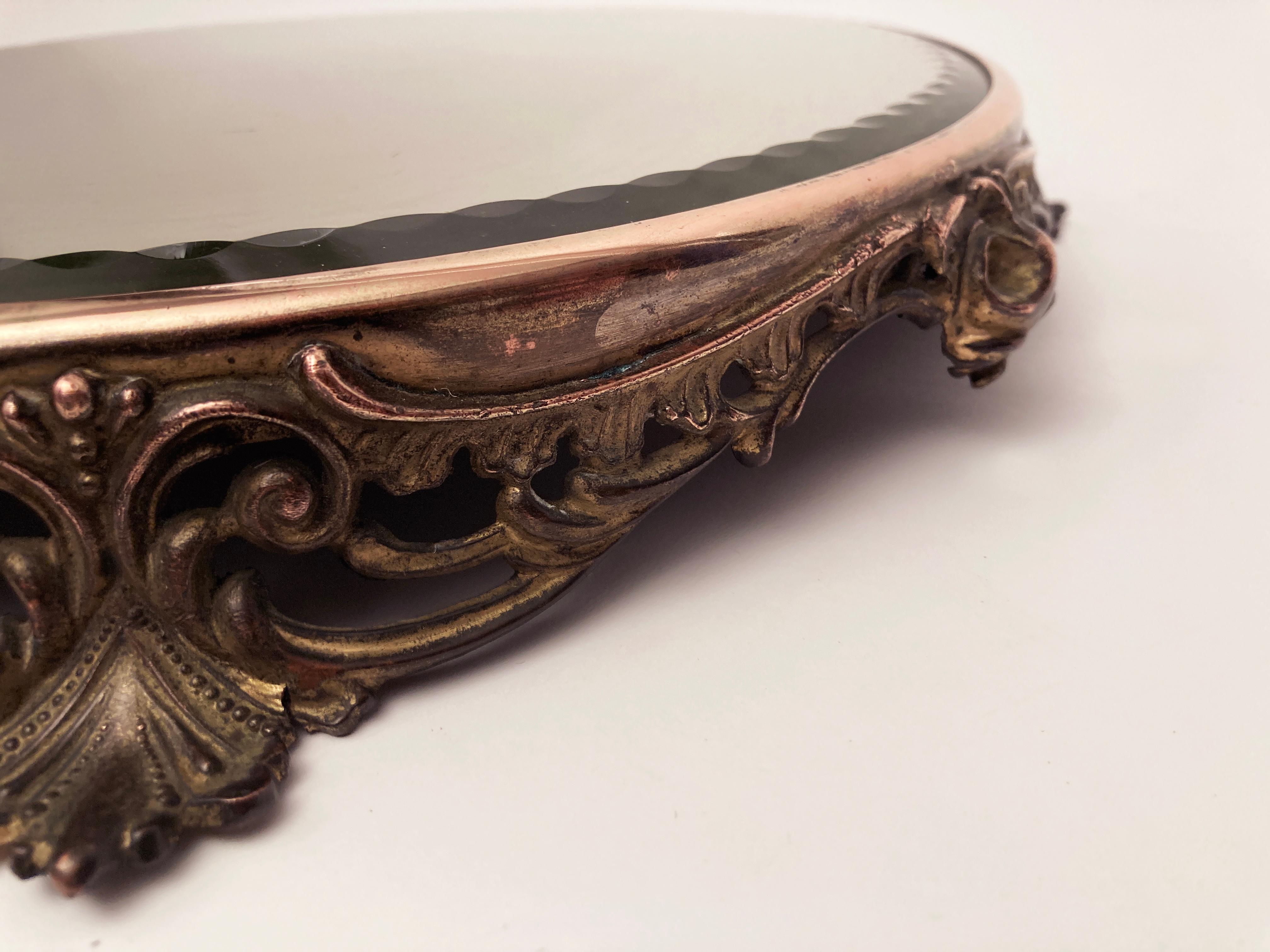 Late 19th Century Brass/Copper Ripple-edge Plateau Table Mirror 1