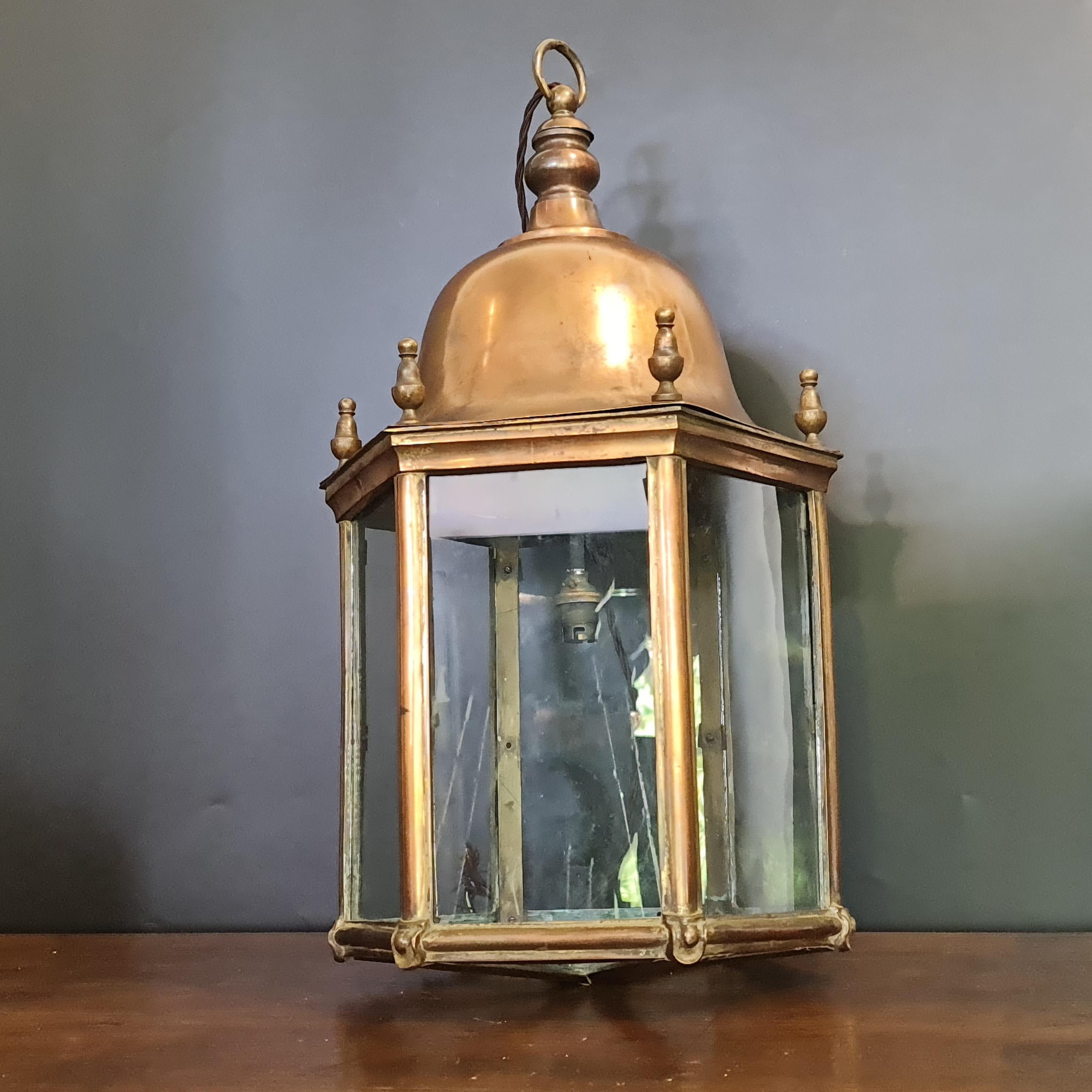 Late Victorian Late 19th Century brass dome topped hexagonal Latern For Sale
