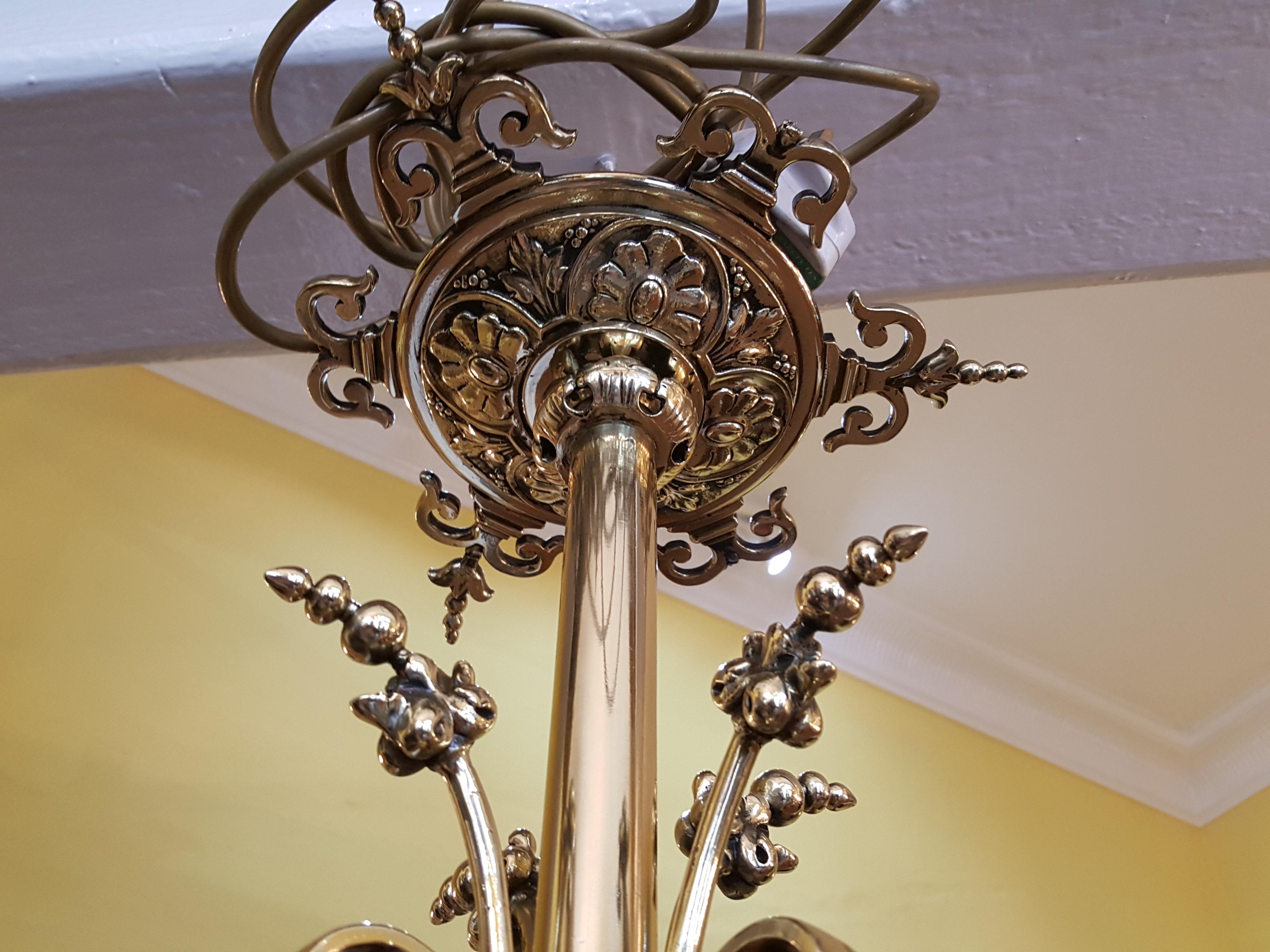 Late 19th Century Brass Four-Arm Chandelier In Good Condition For Sale In Altrincham, Cheshire
