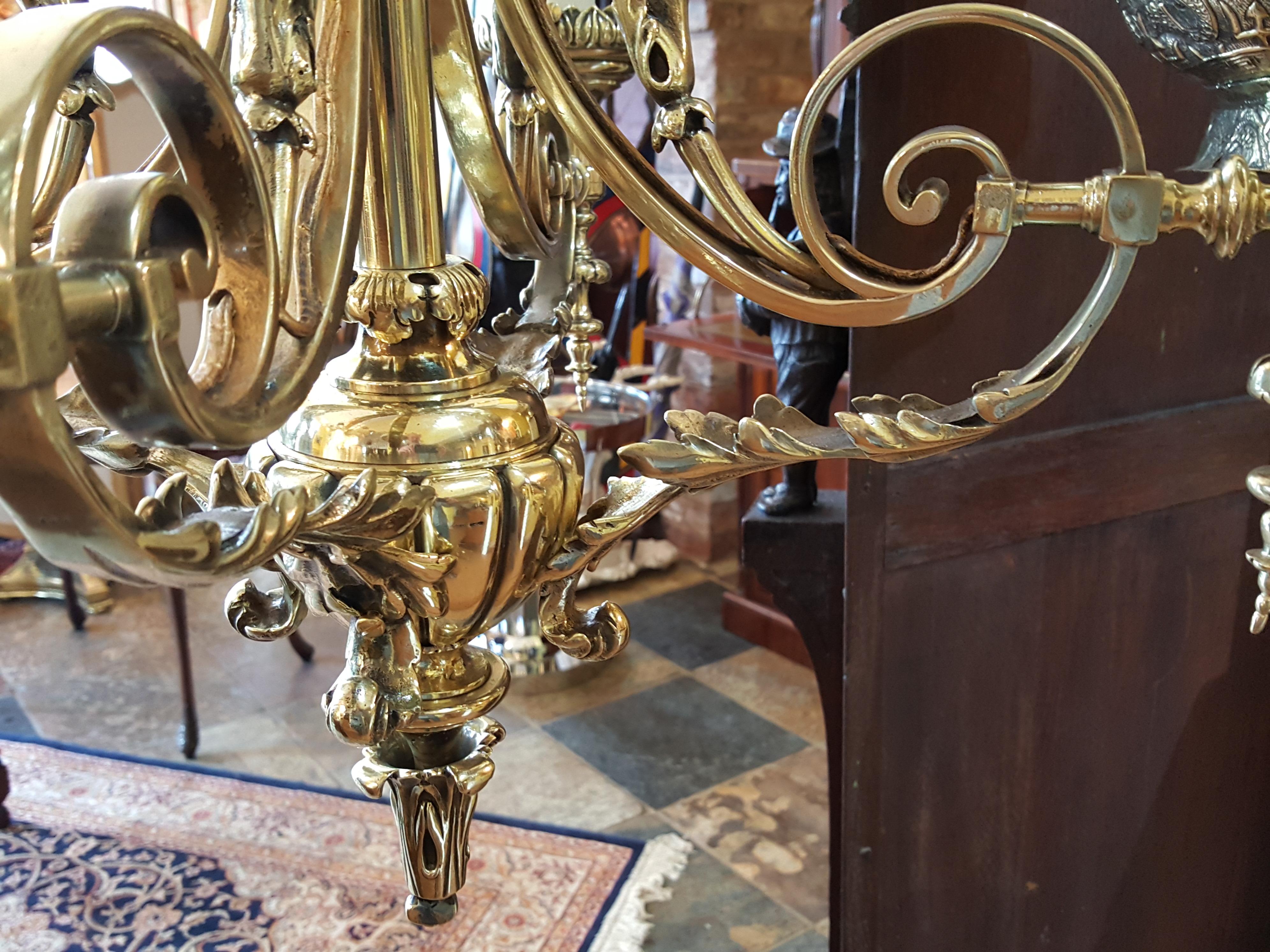 Late 19th Century Brass Four-Arm Chandelier For Sale 2