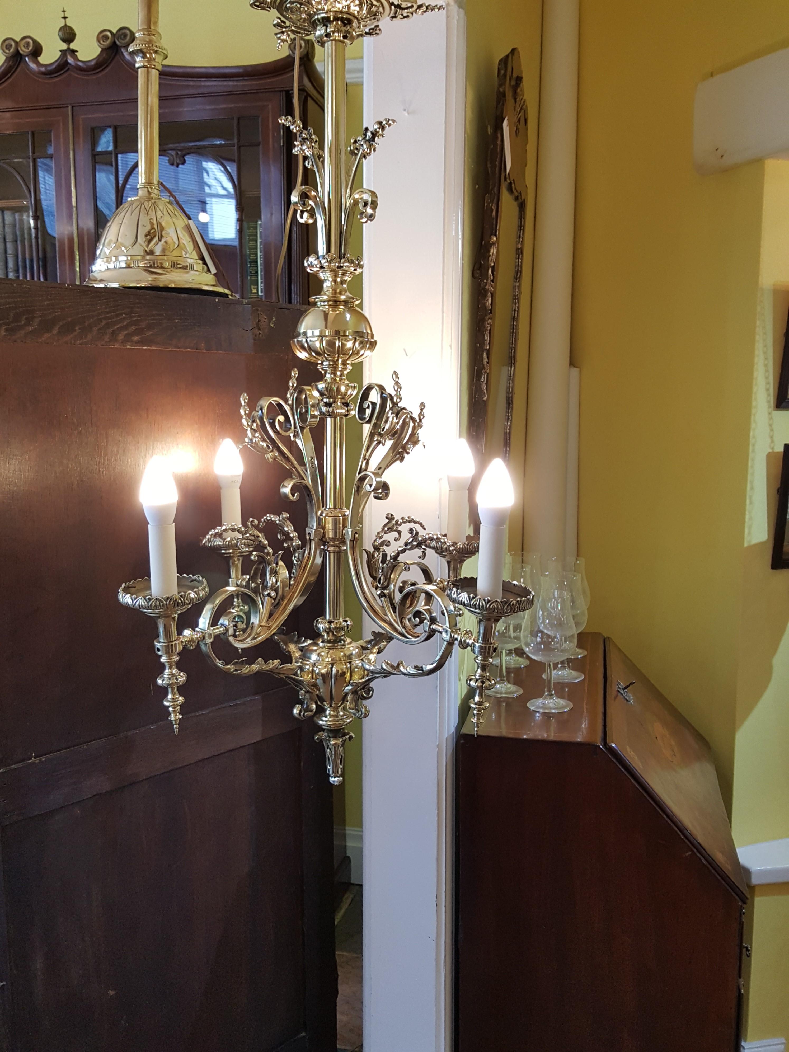 Late 19th Century Brass Four-Arm Chandelier For Sale 4