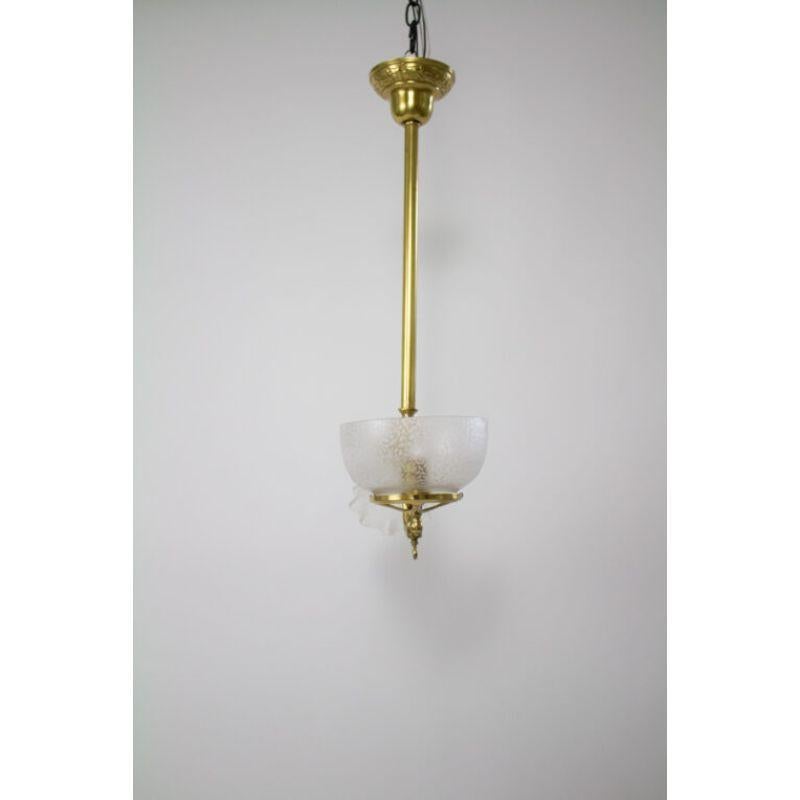 Victorian Late 19th Century Brass Gas and Electric Pendant with Original Glass For Sale