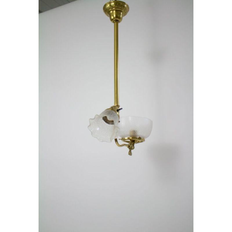 Late 19th Century Brass Gas and Electric Pendant with Original Glass For Sale 1