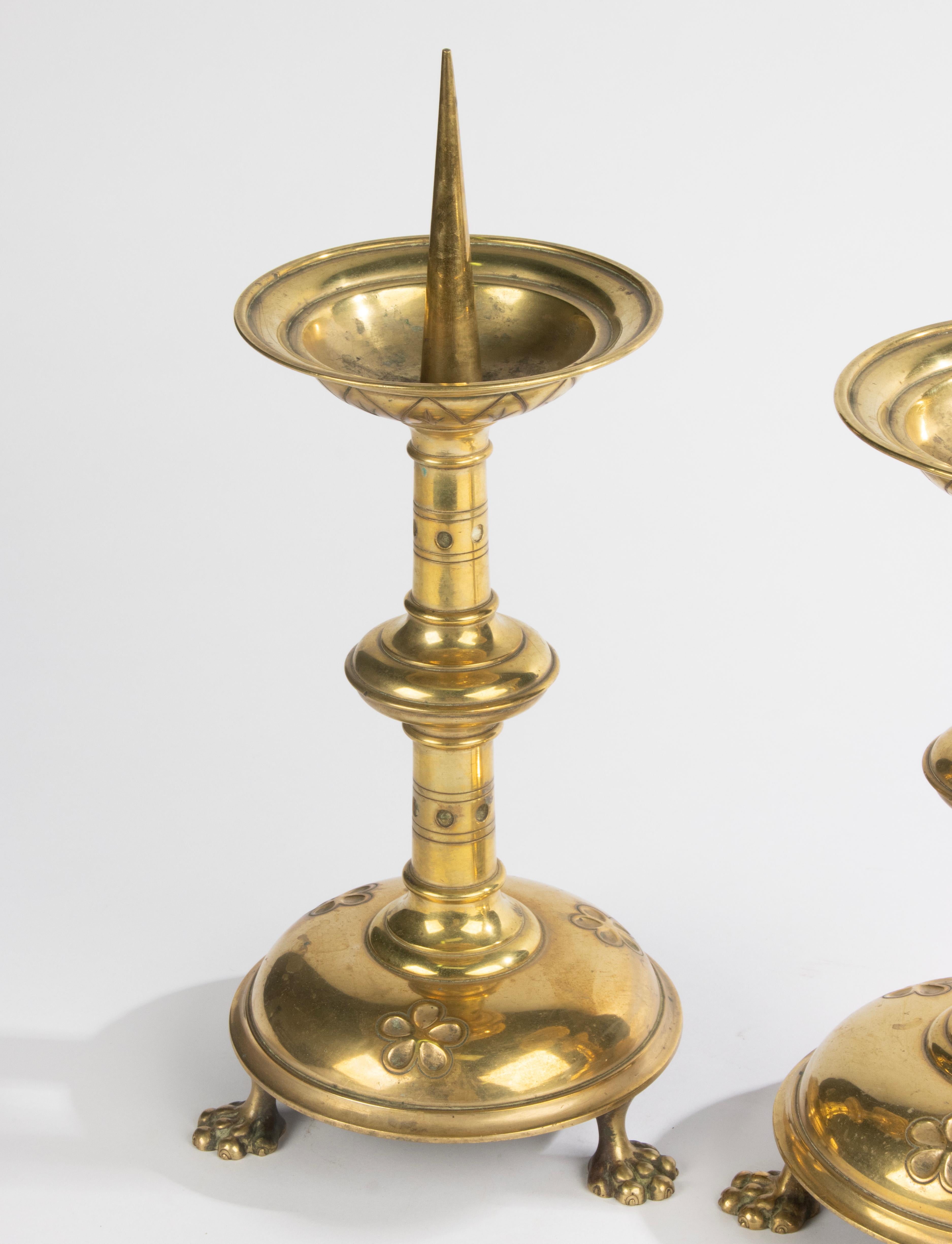 Late 19th Century Brass Gothic Style Candlesticks For Sale 6