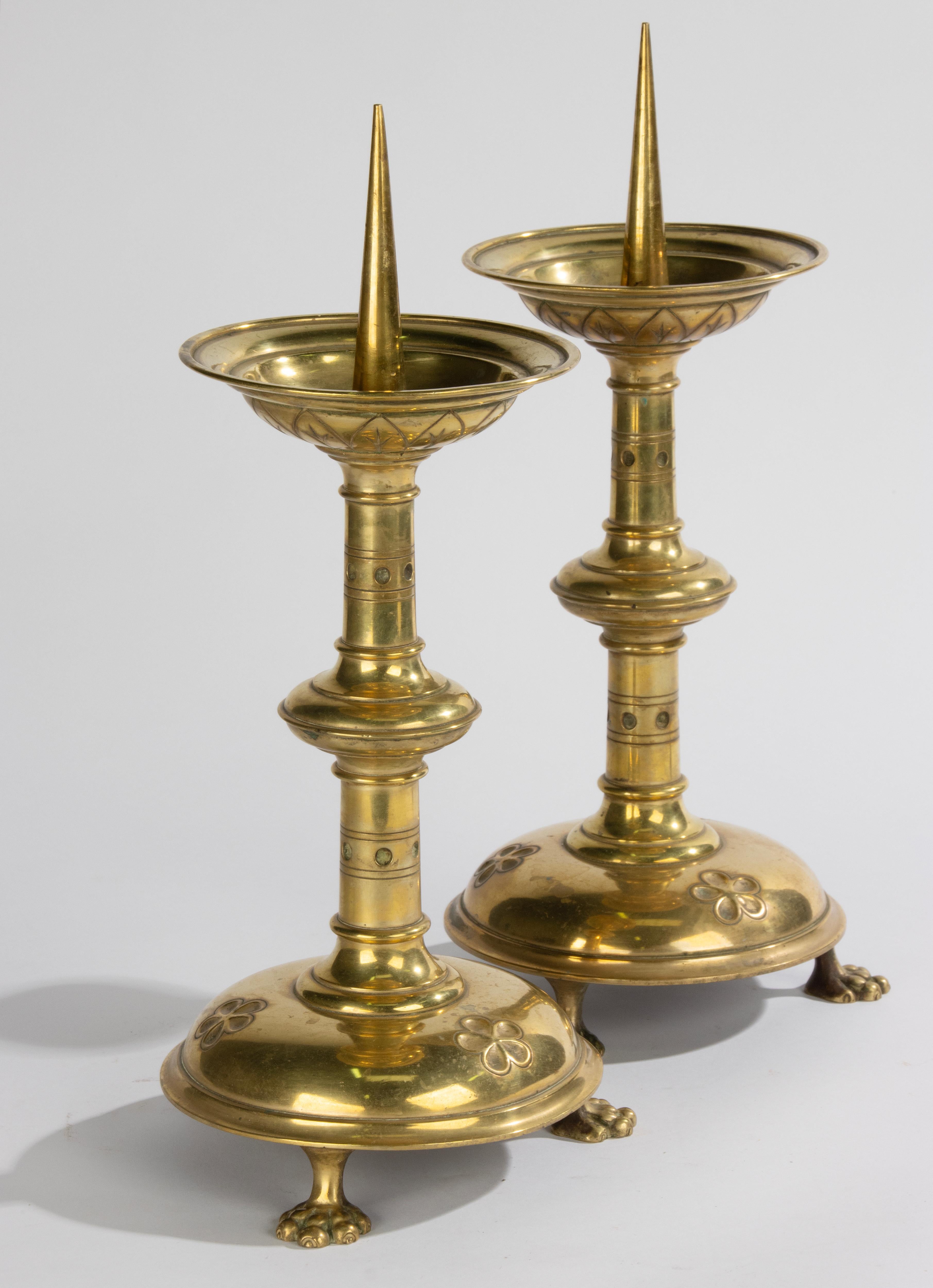 Late 19th Century Brass Gothic Style Candlesticks For Sale 10