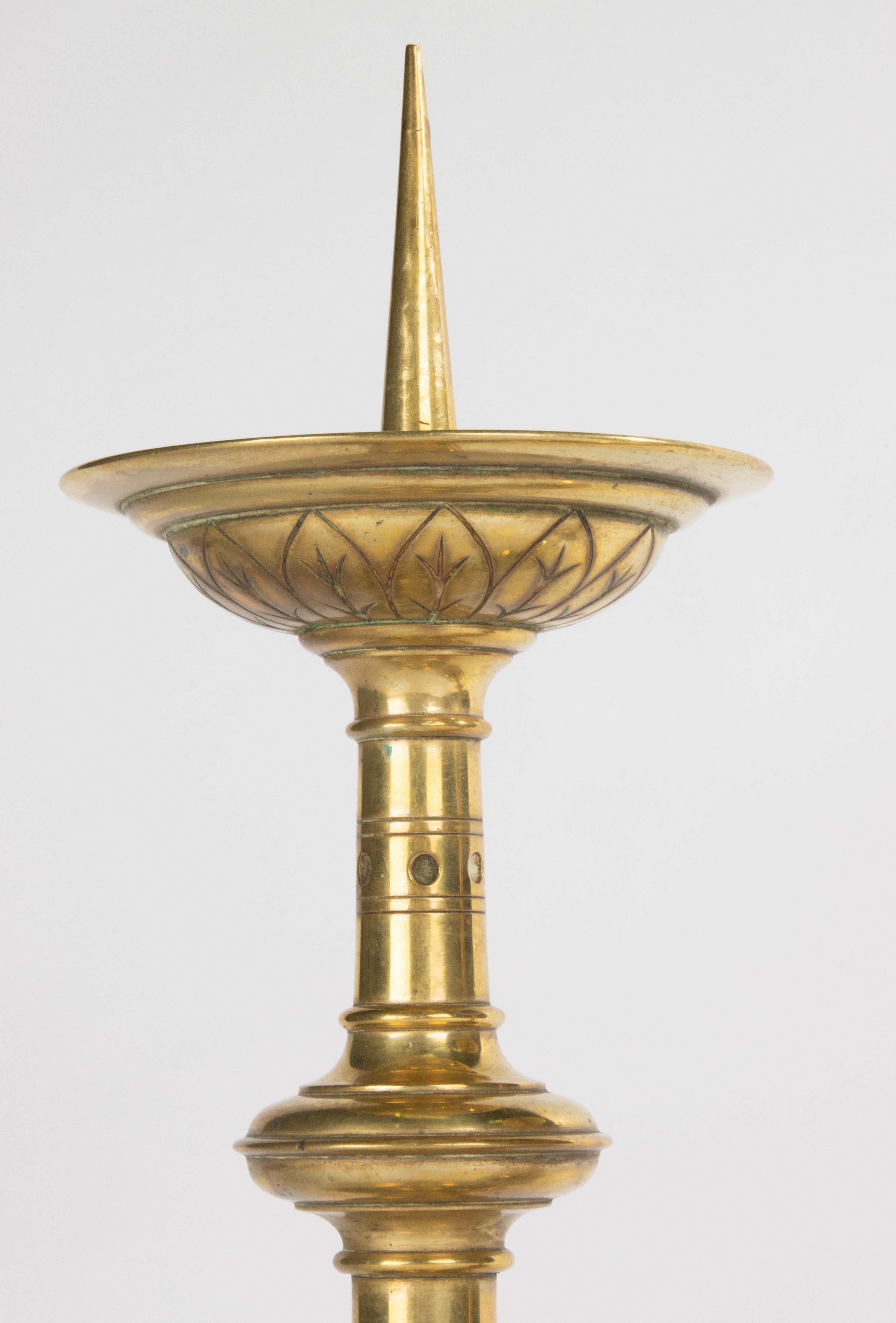 French Late 19th Century Brass Gothic Style Candlesticks For Sale