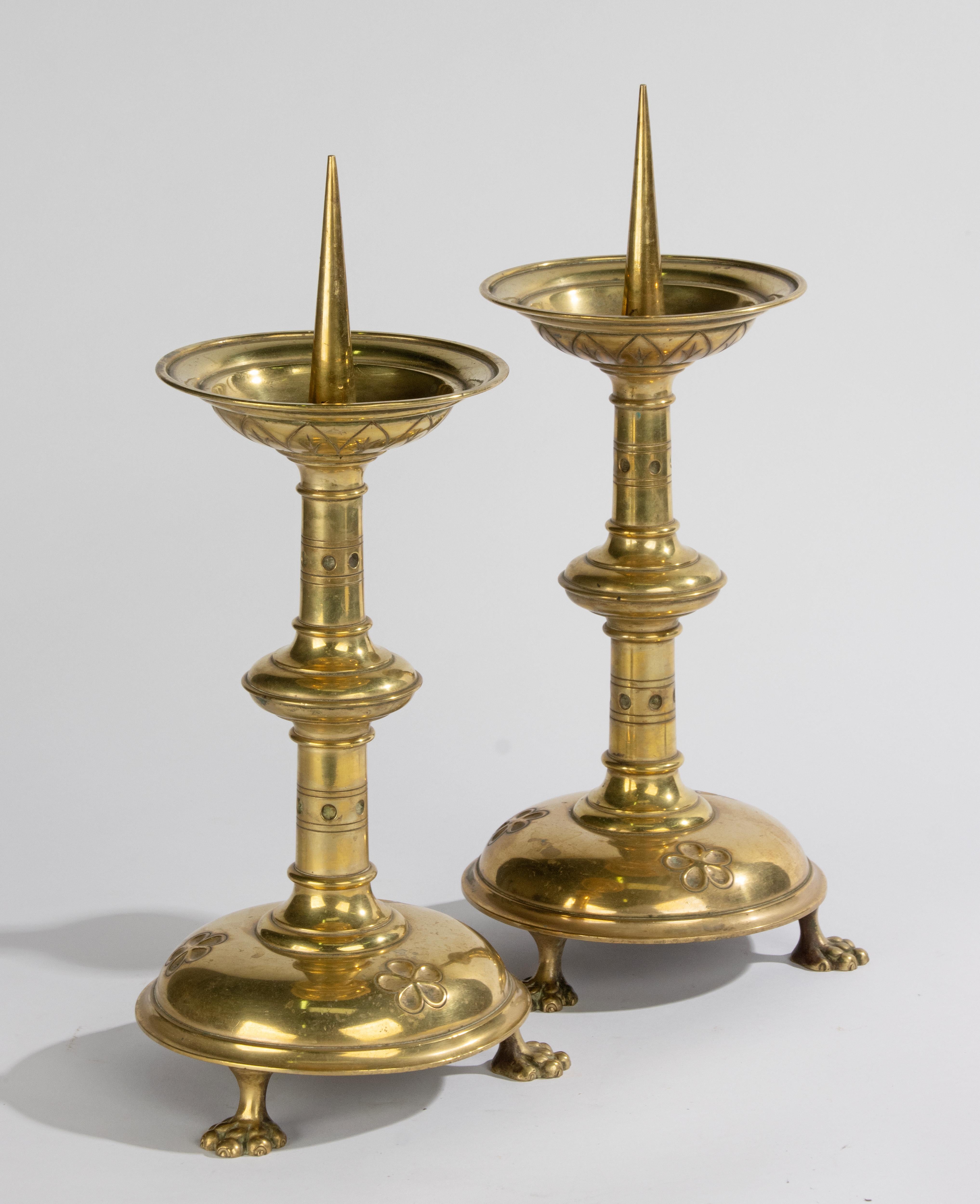 Late 19th Century Brass Gothic Style Candlesticks For Sale 2