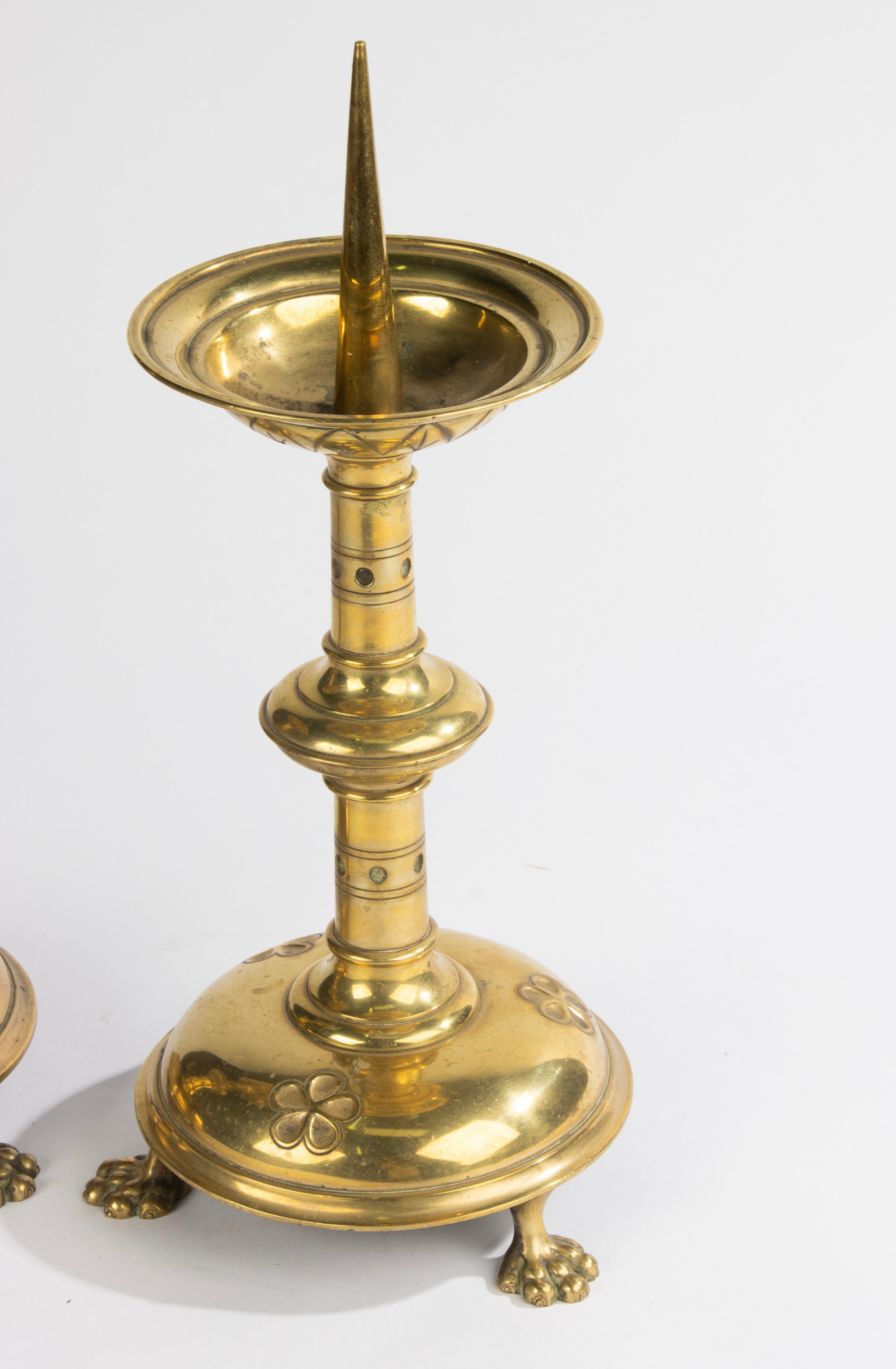 Late 19th Century Brass Gothic Style Candlesticks For Sale 4