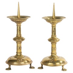 Late 19th Century Brass Gothic Style Candlesticks
