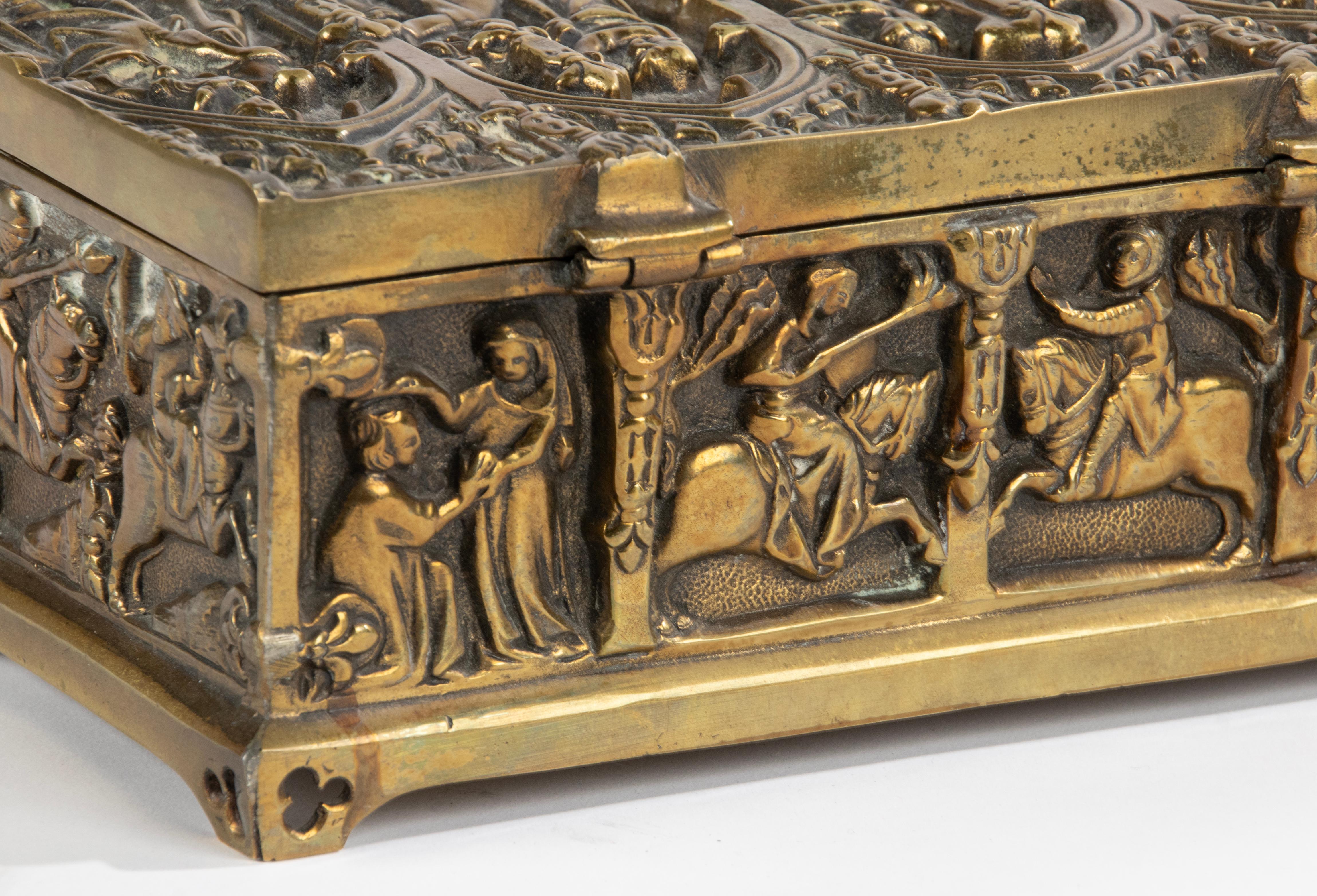 Late 19th Century Brass Gothic Style Decorative Storage Box 9