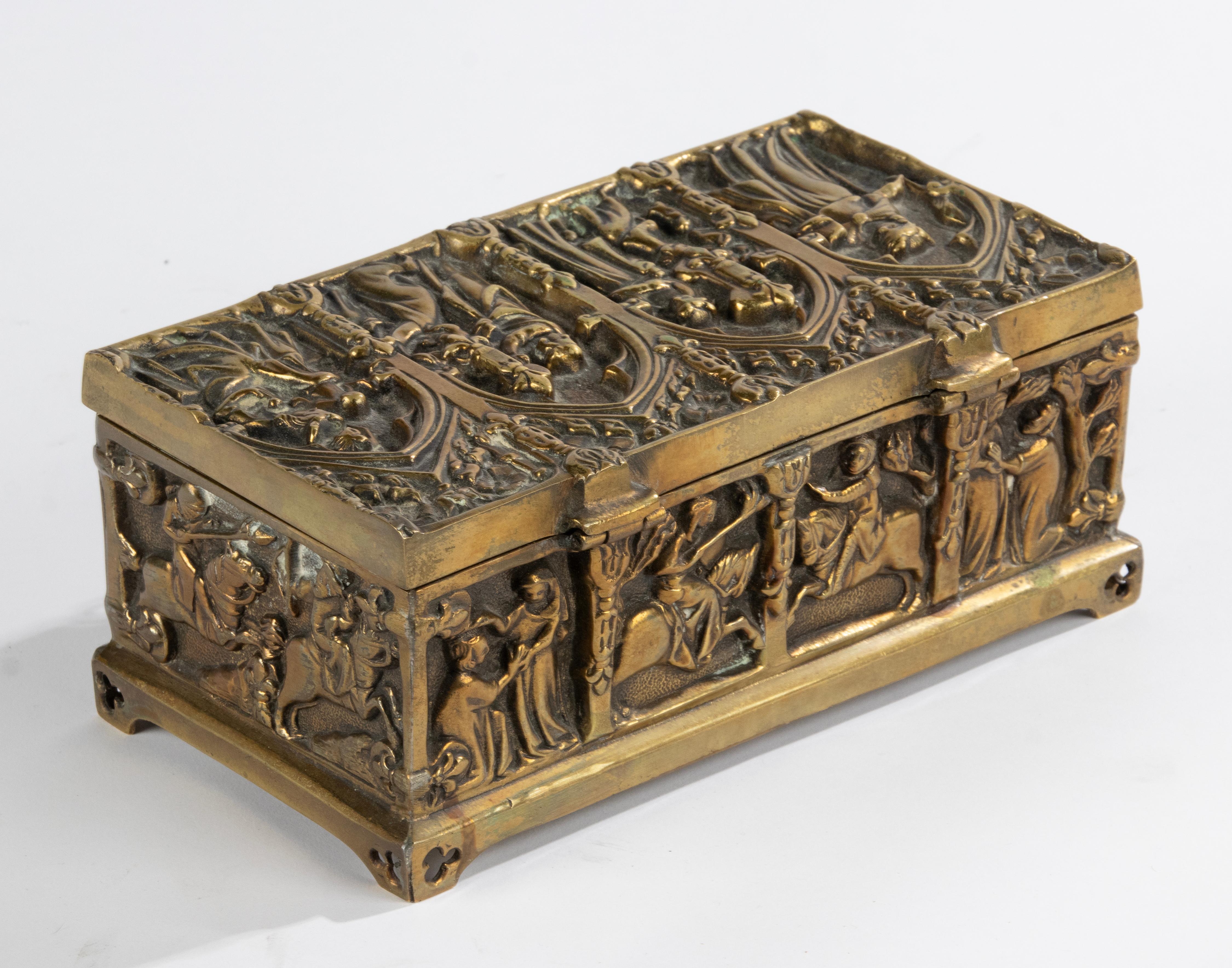 Late 19th Century Brass Gothic Style Decorative Storage Box 12