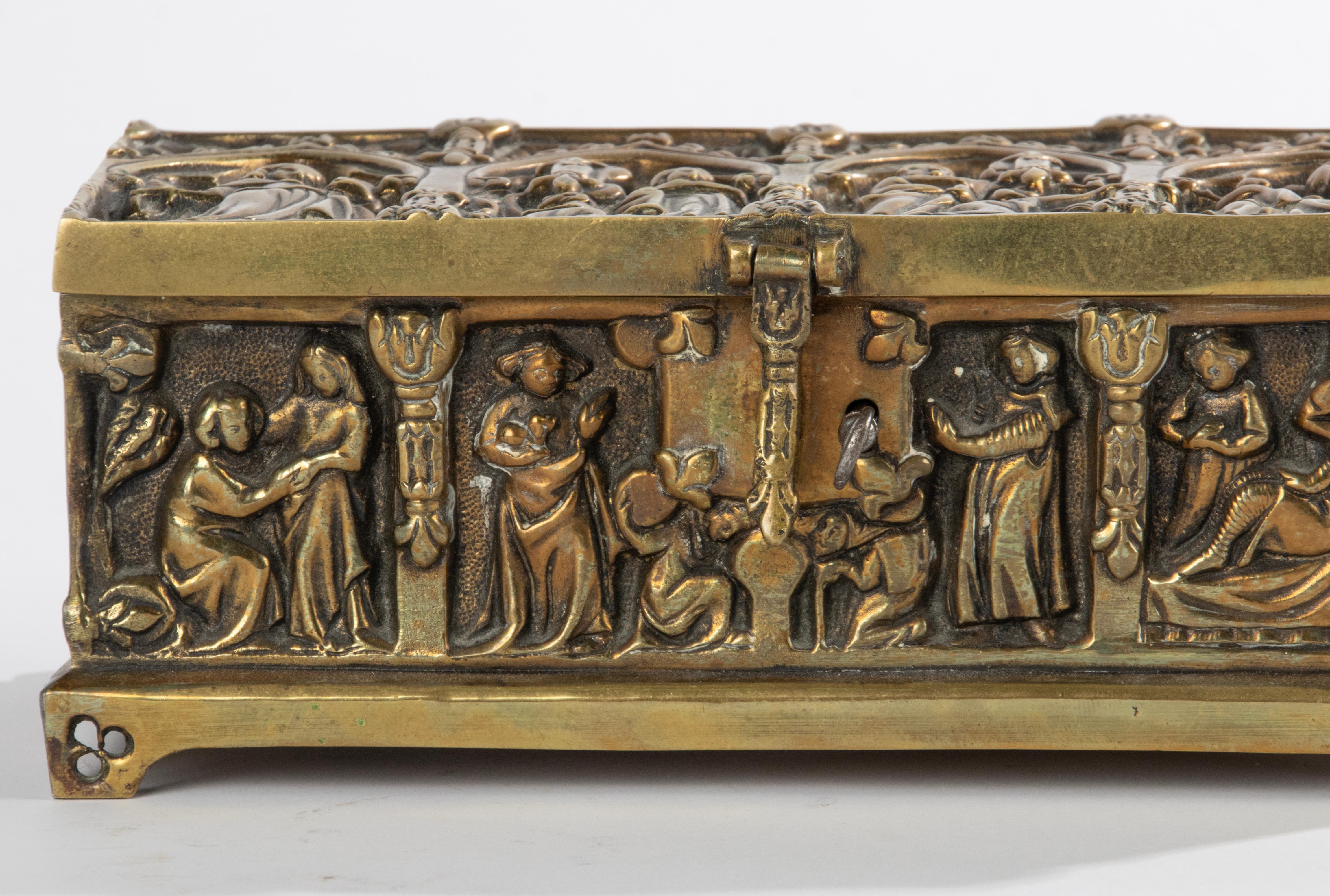 Late 19th Century Brass Gothic Style Decorative Storage Box 14