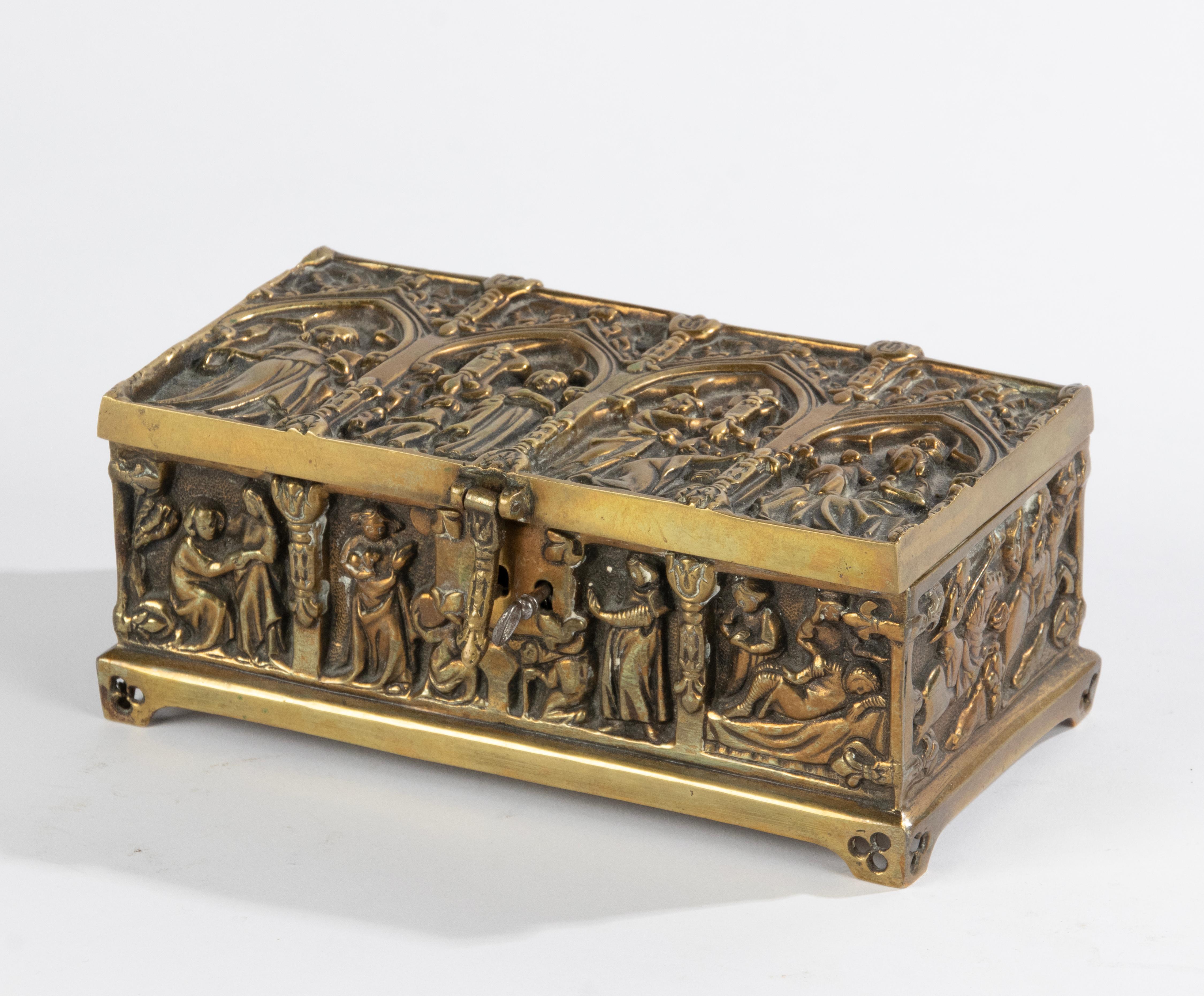 French Late 19th Century Brass Gothic Style Decorative Storage Box