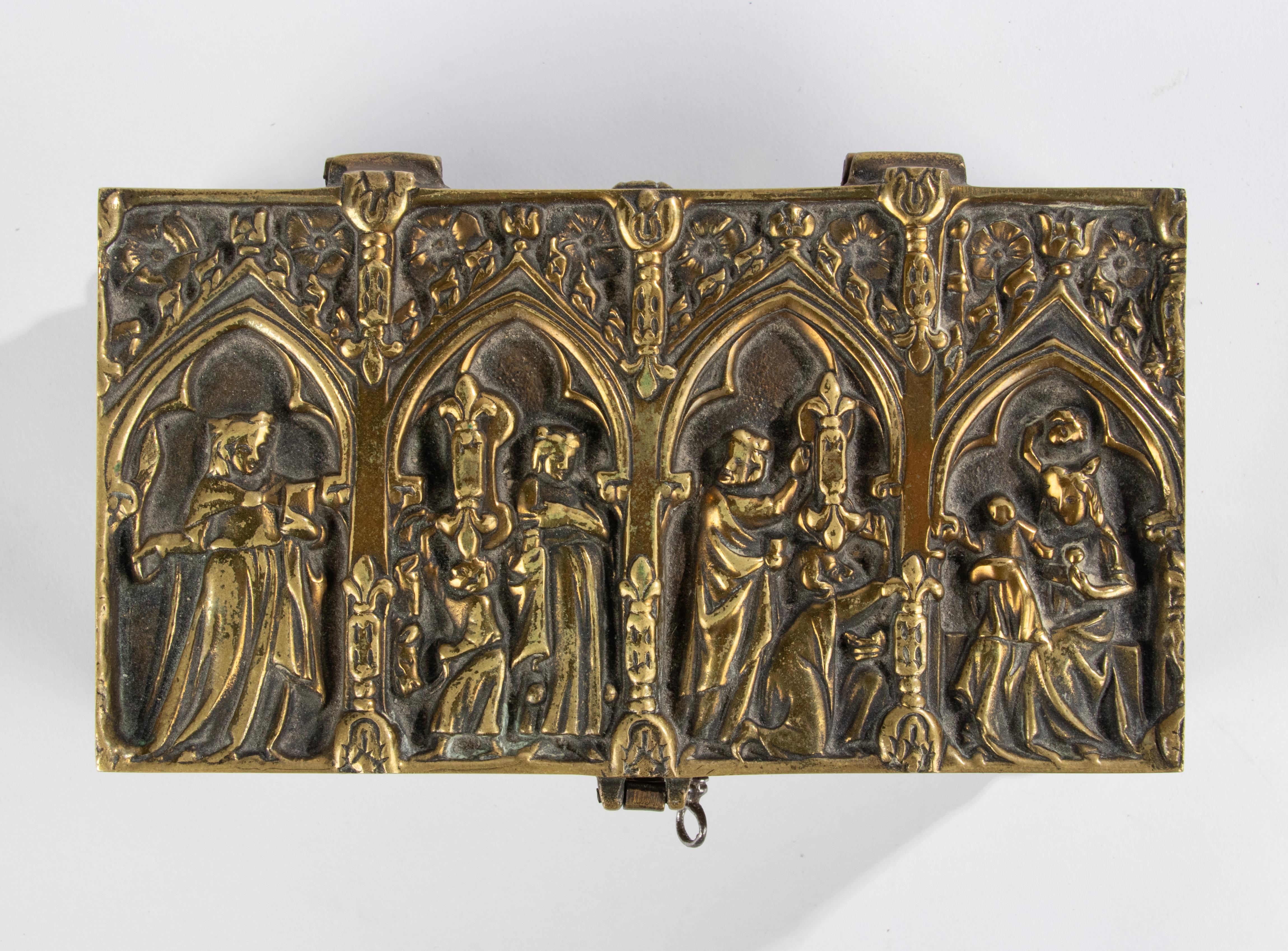 Late 19th Century Brass Gothic Style Decorative Storage Box 5
