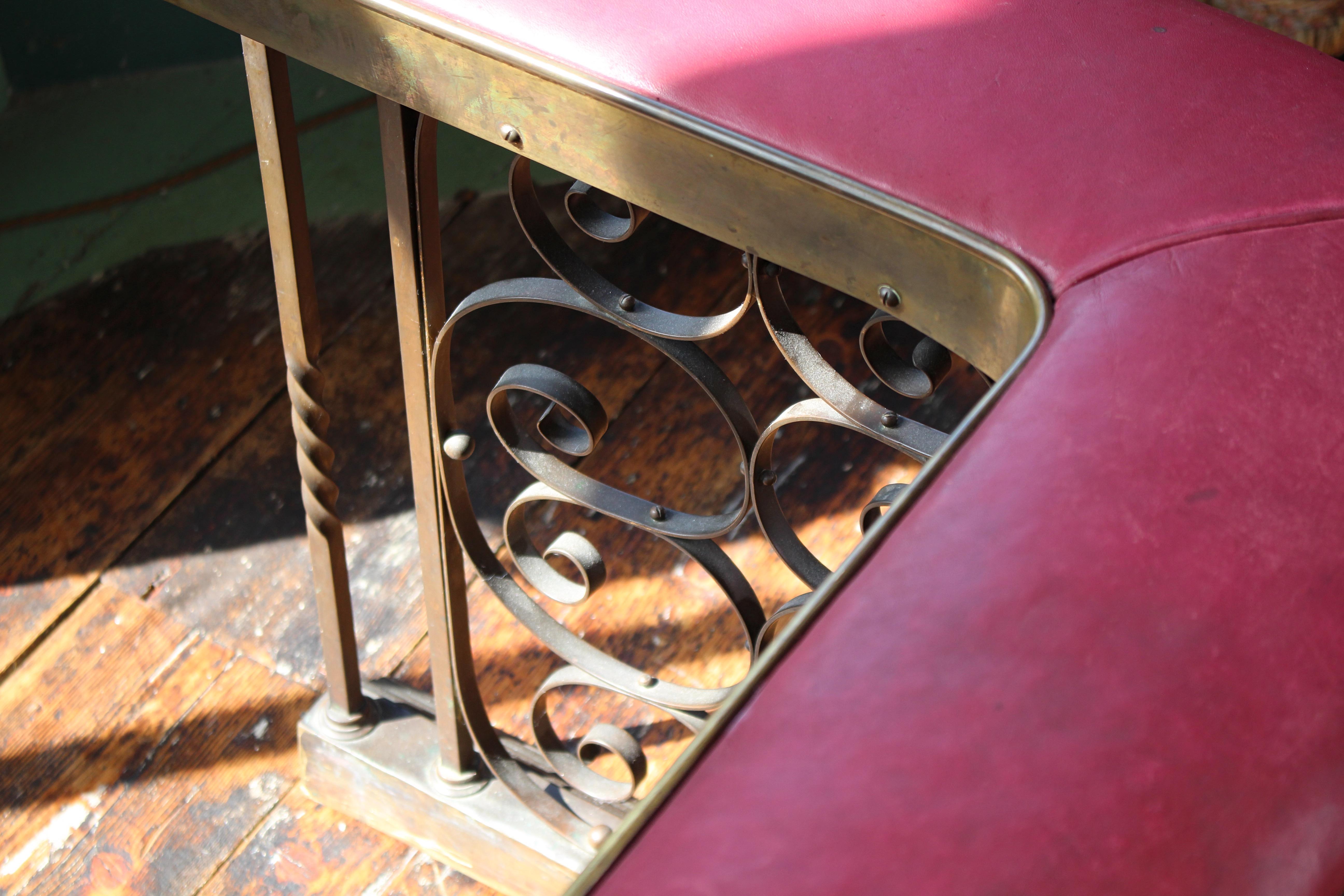Late 19th Century Brass & Red Leather Country House Club Fender Fire Guard For Sale 7