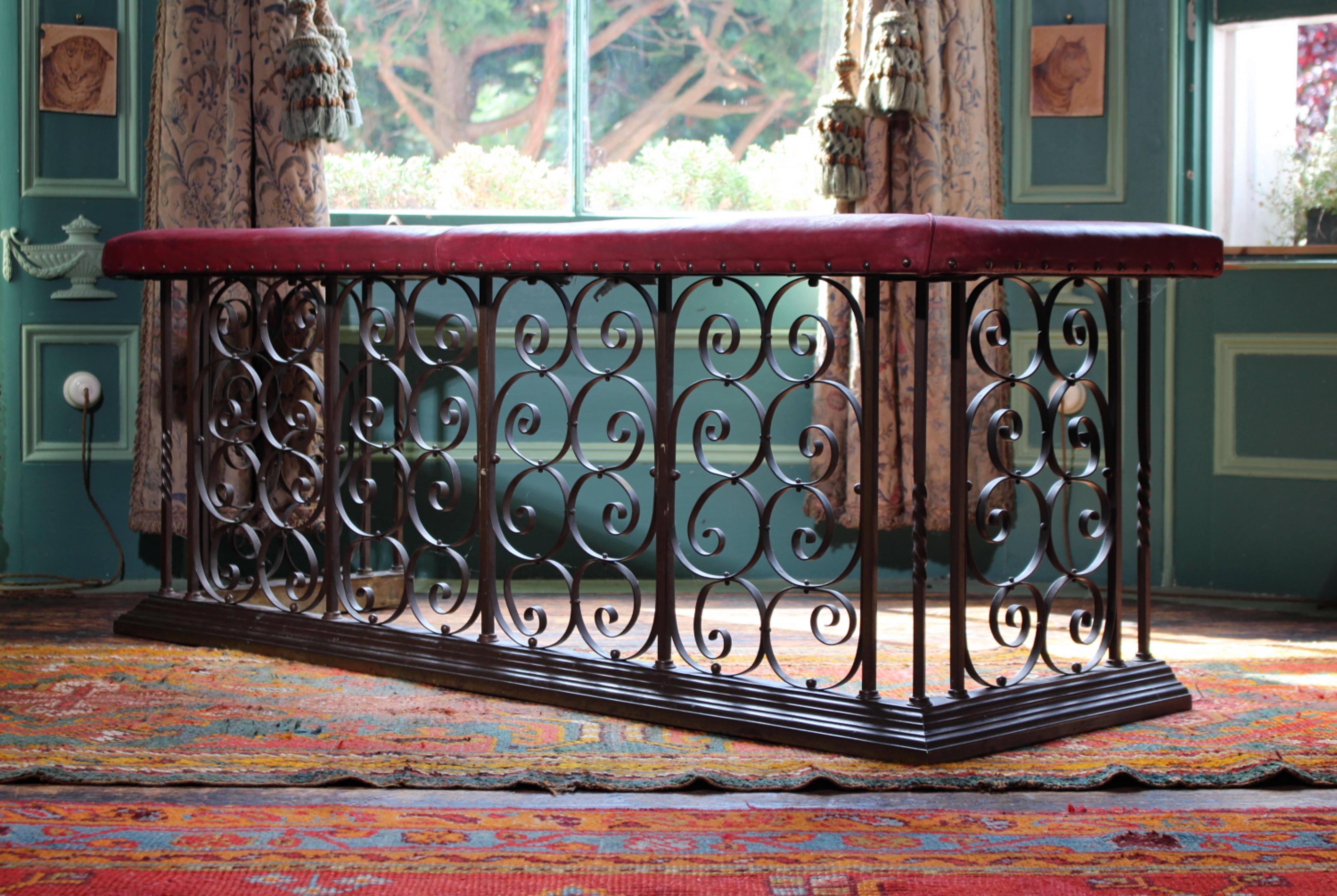 Late 19th Century Brass & Red Leather Country House Club Fender Fire Guard For Sale 8