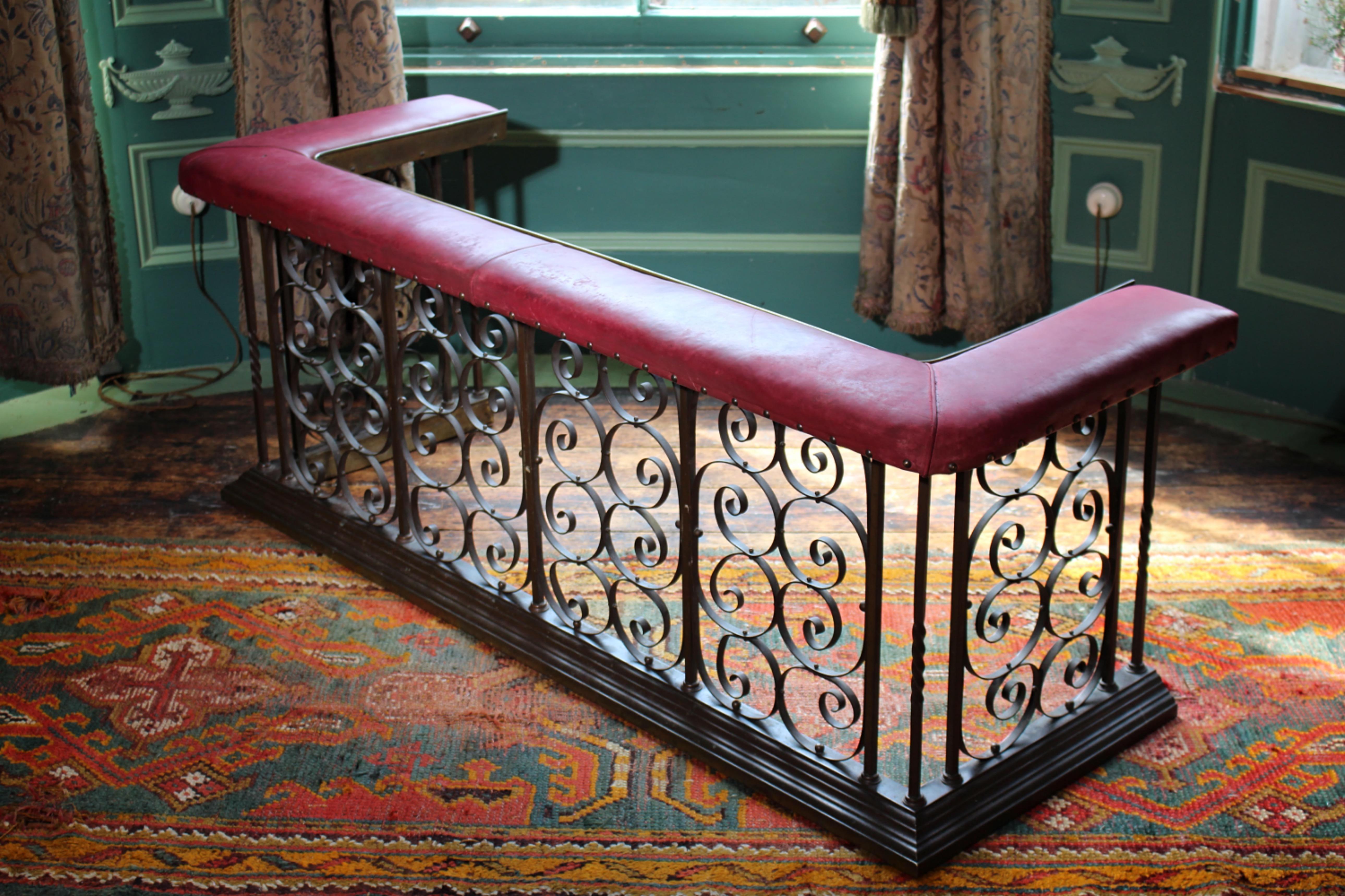 Late 19th Century Brass & Red Leather Country House Club Fender Fire Guard For Sale 9
