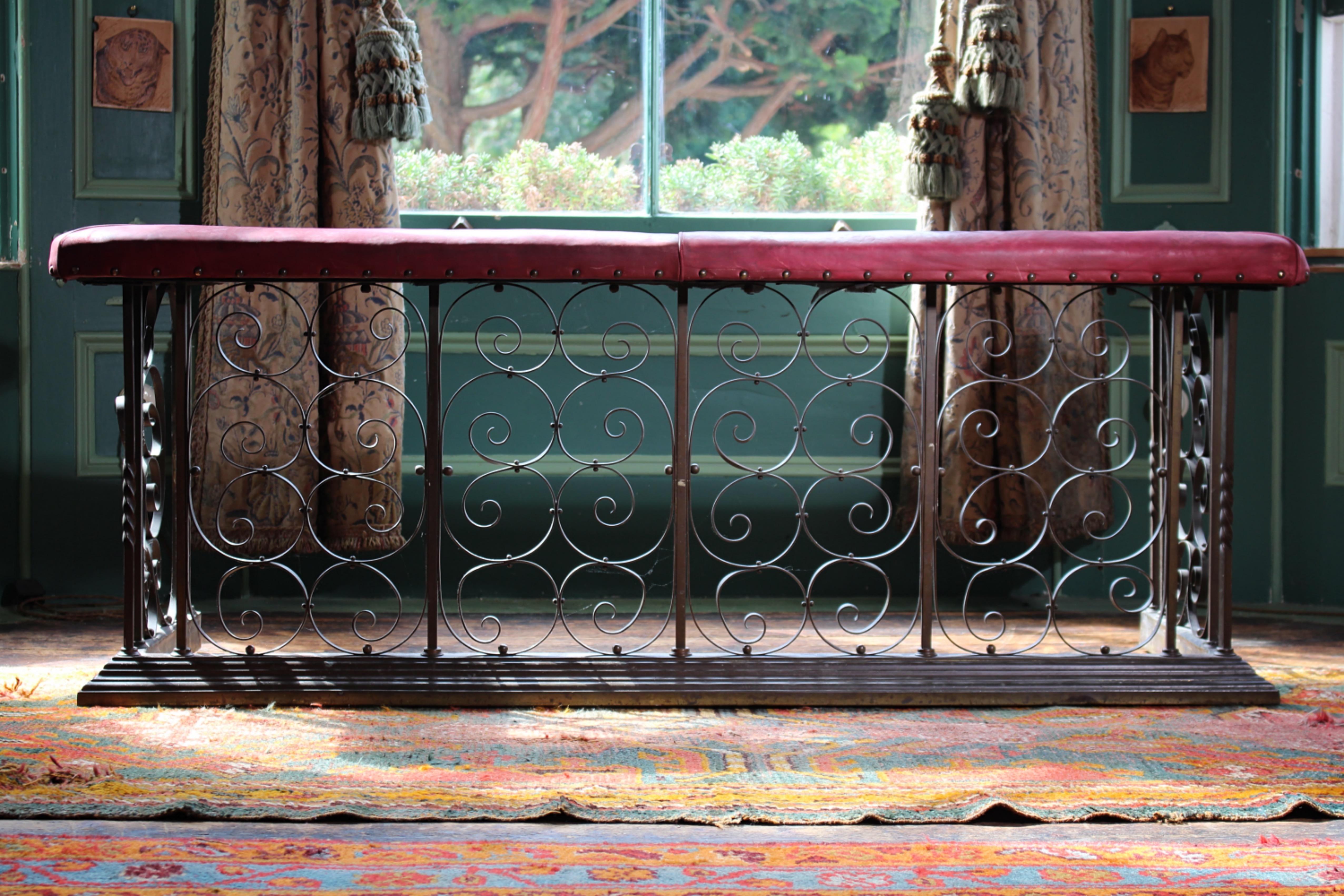 Late 19th Century Brass & Red Leather Country House Club Fender Fire Guard For Sale 1