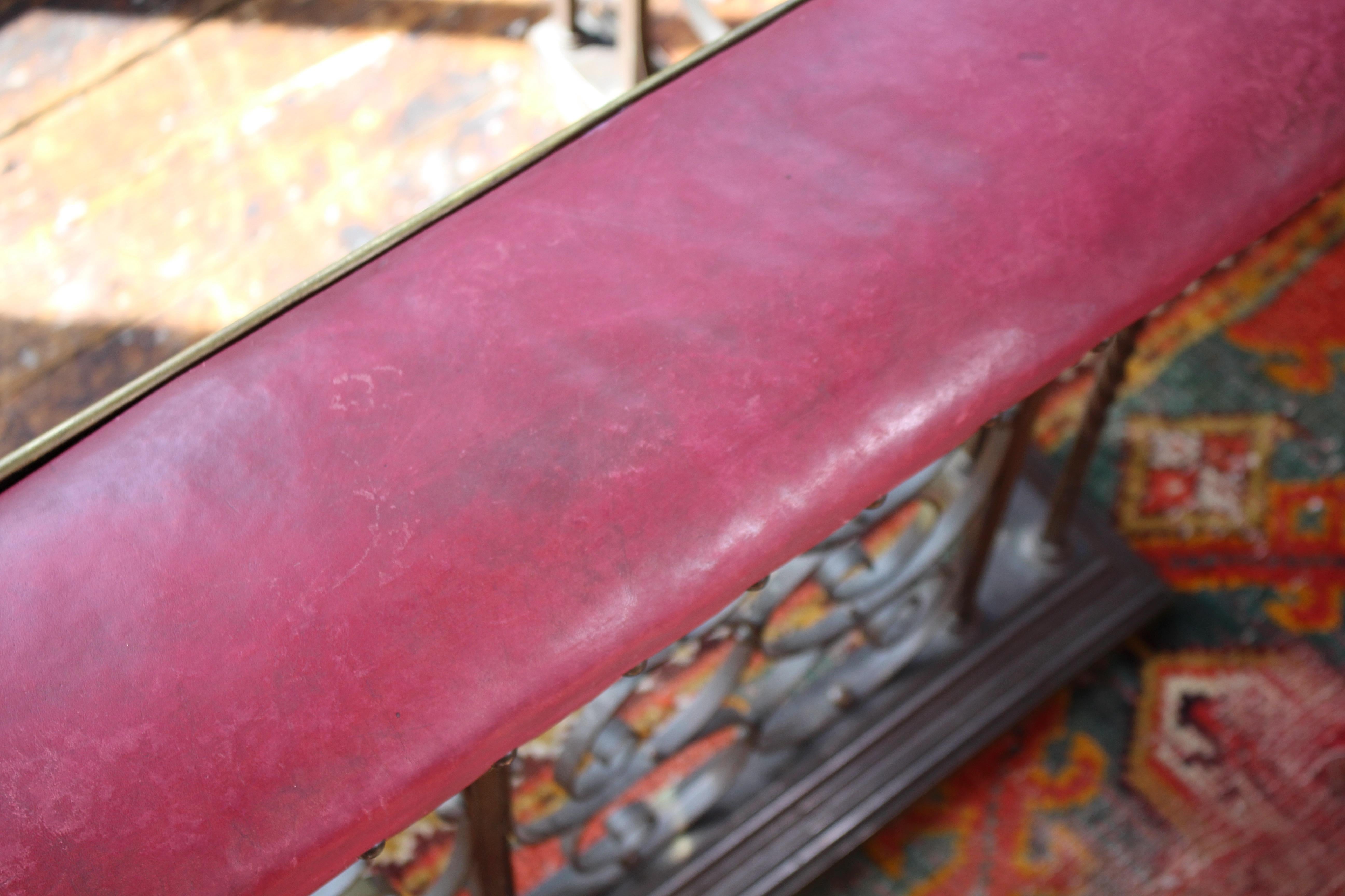 Late 19th Century Brass & Red Leather Country House Club Fender Fire Guard For Sale 3