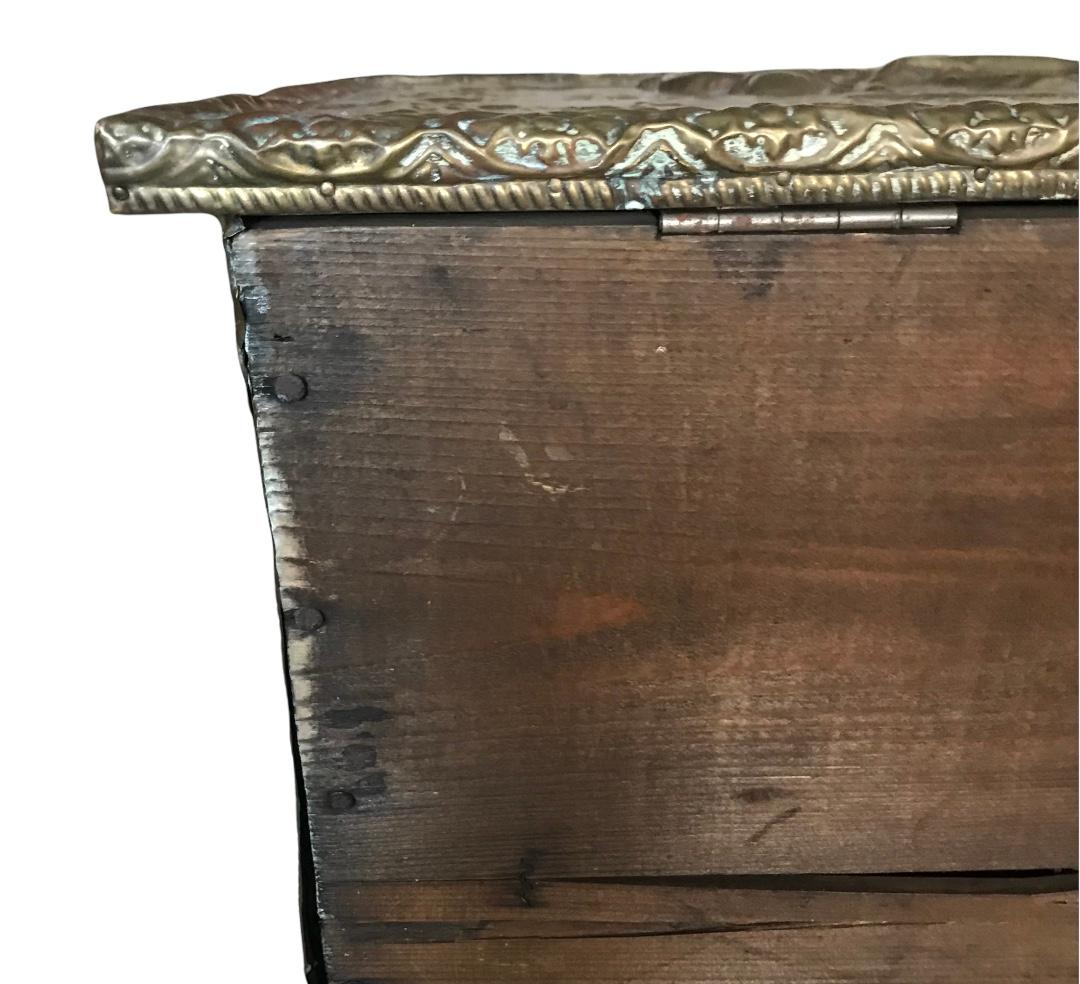 Baroque Late 19th Century Brass Tin Firewood Box For Sale