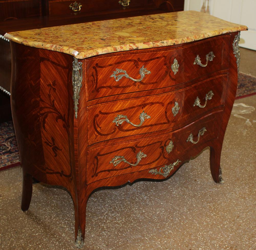 Louis XV Late 19th Century Breche Marble Top French Polished Commode Dresser  For Sale