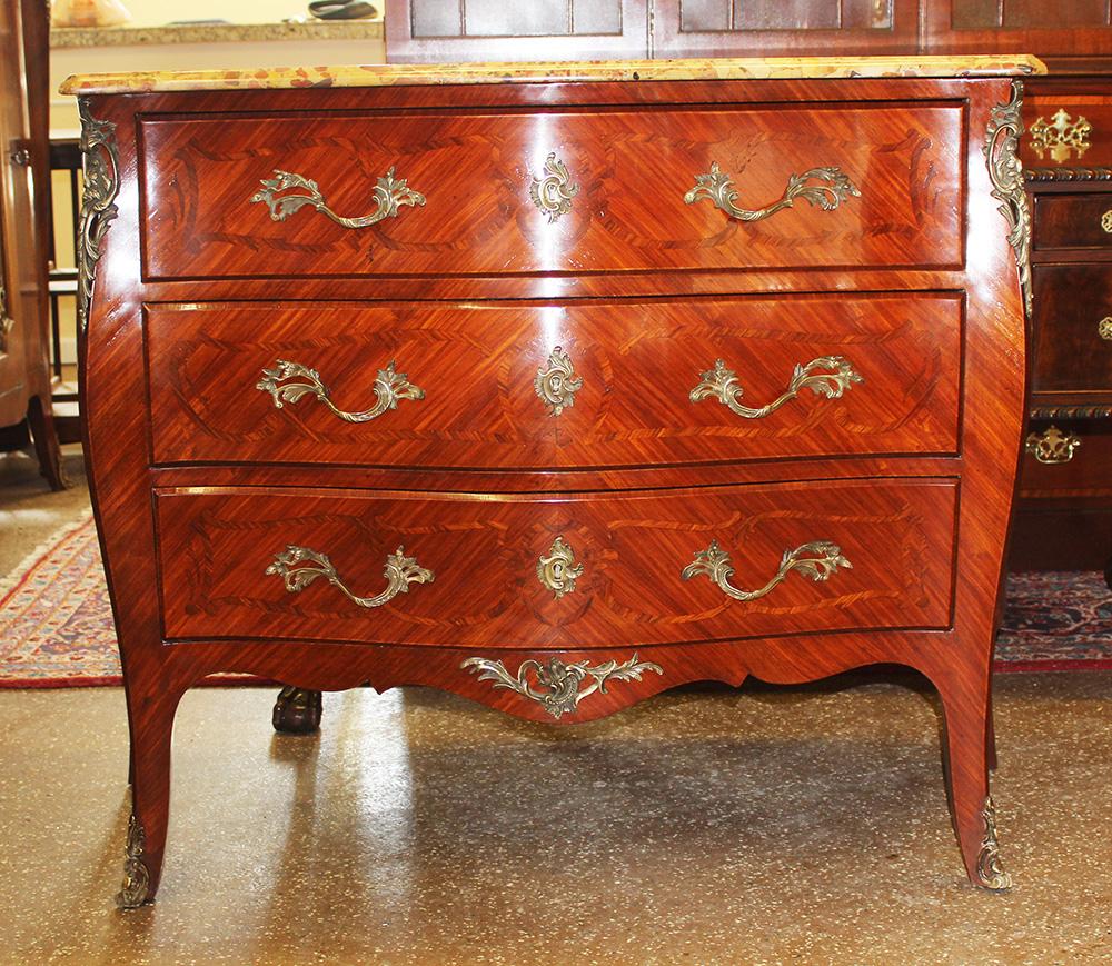 Kingwood Late 19th Century Breche Marble Top French Polished Commode Dresser  For Sale