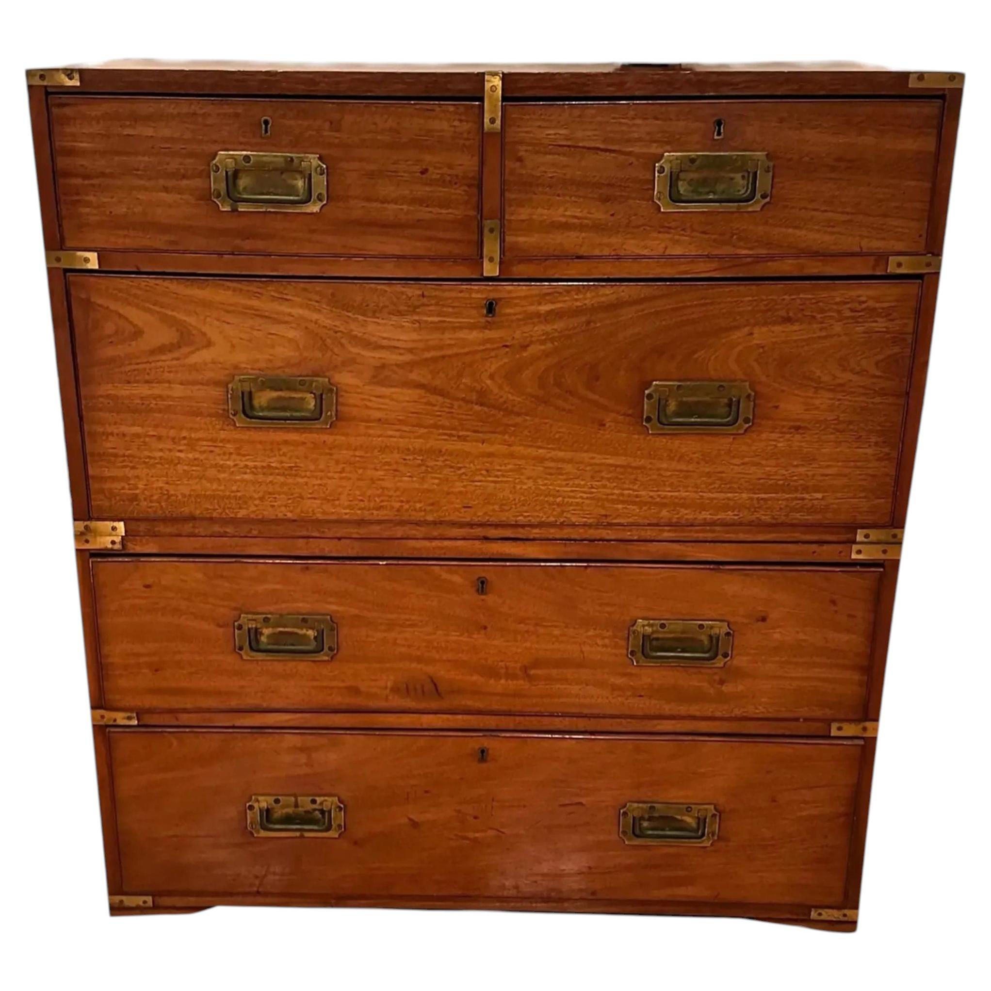 Late 19th Century British Military Five-Drawer Campaign Chest For Sale
