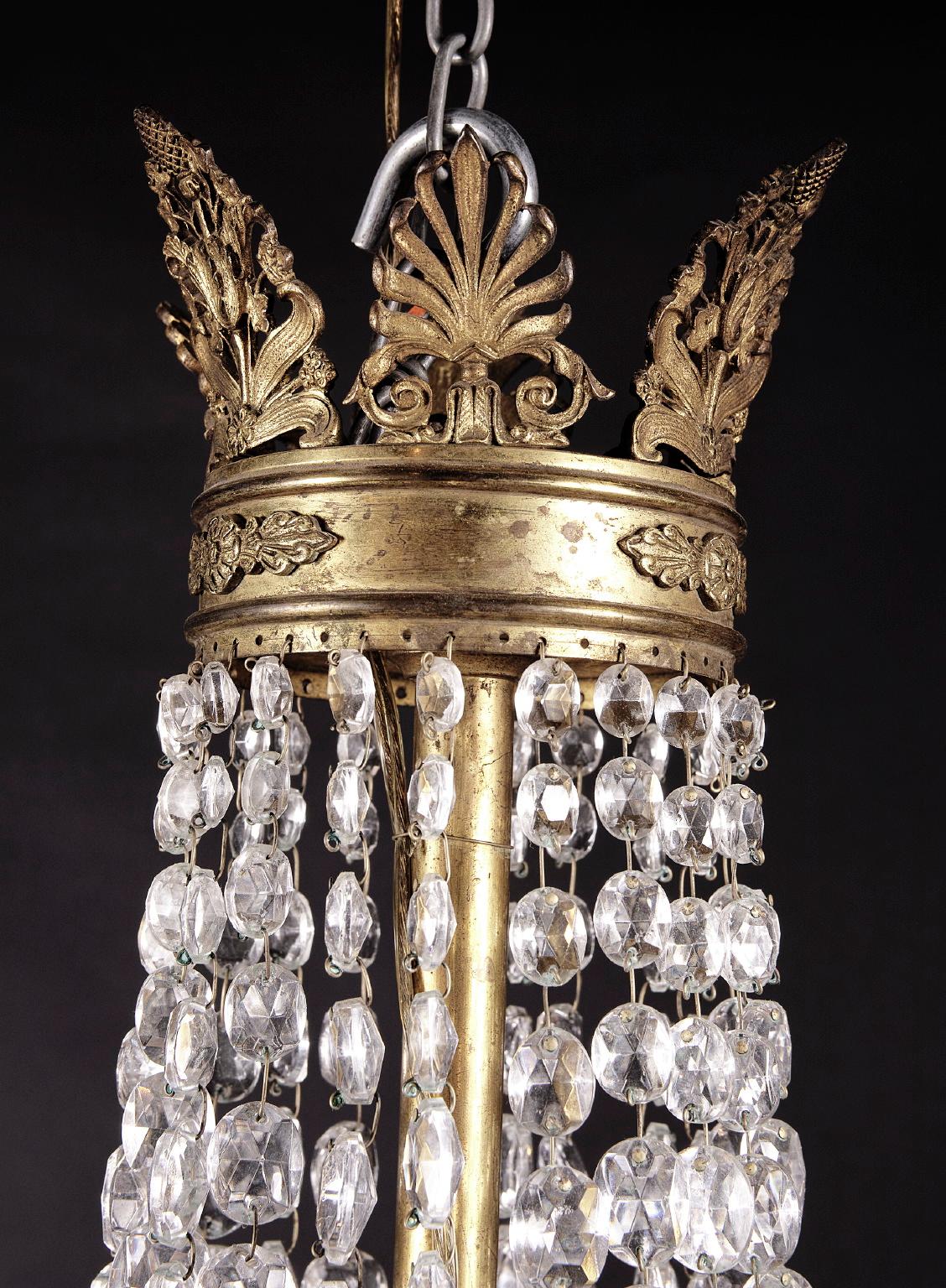 French Late 19th Century Bronze and Crystal Empire Chandelier For Sale