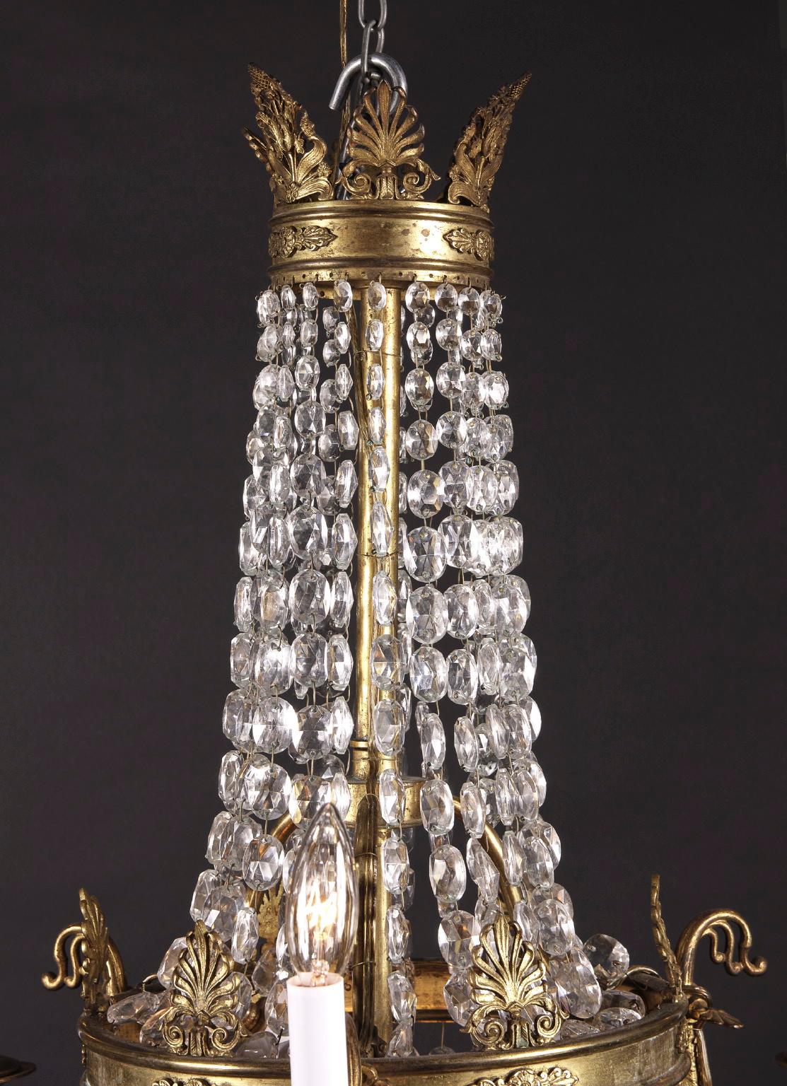 Late 19th Century Bronze and Crystal Empire Chandelier In Good Condition For Sale In New Orleans, LA