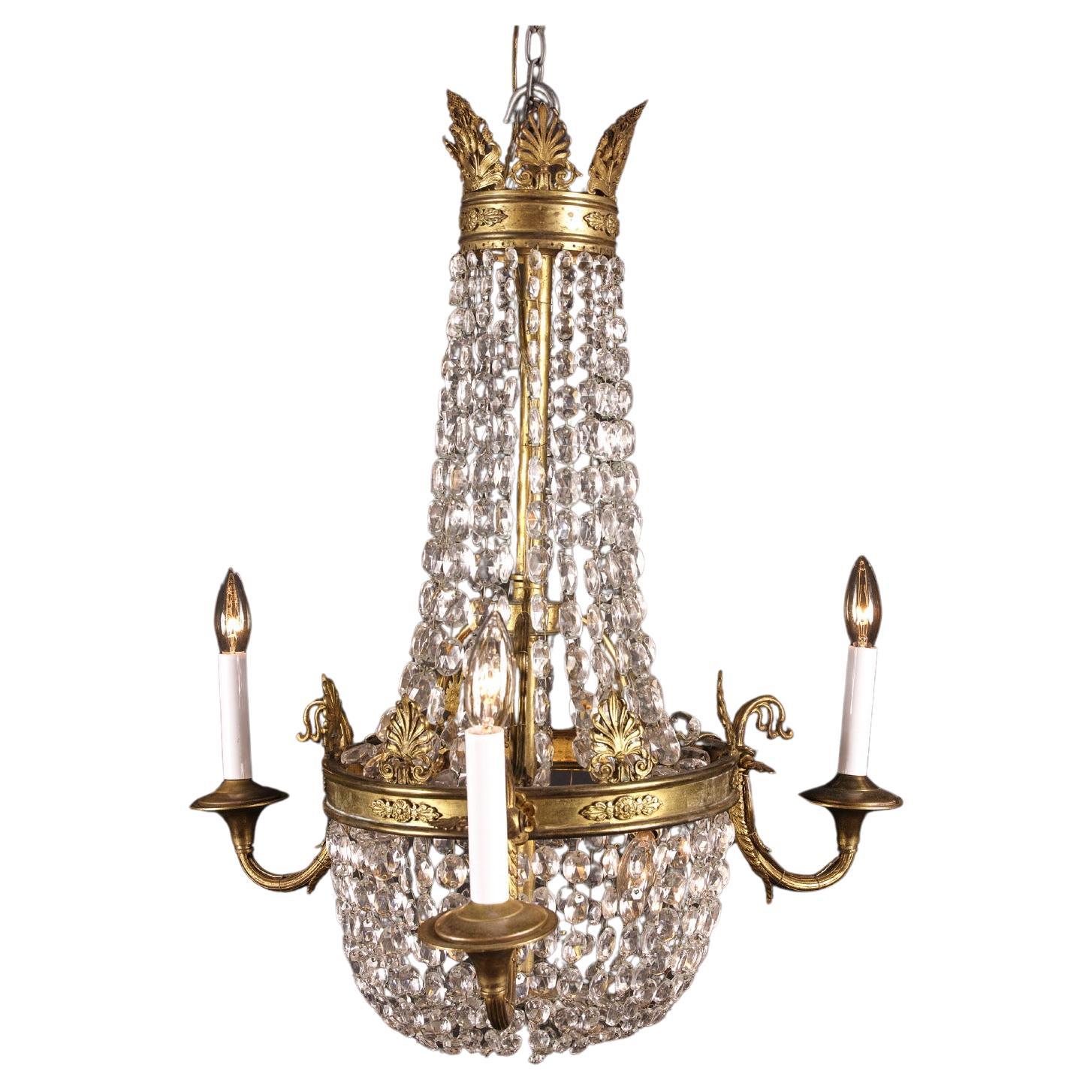 Late 19th Century Bronze and Crystal Empire Chandelier For Sale
