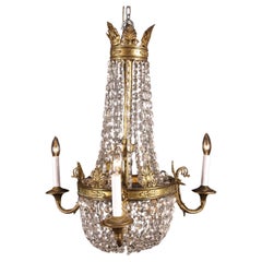 Antique Late 19th Century Bronze and Crystal Empire Chandelier