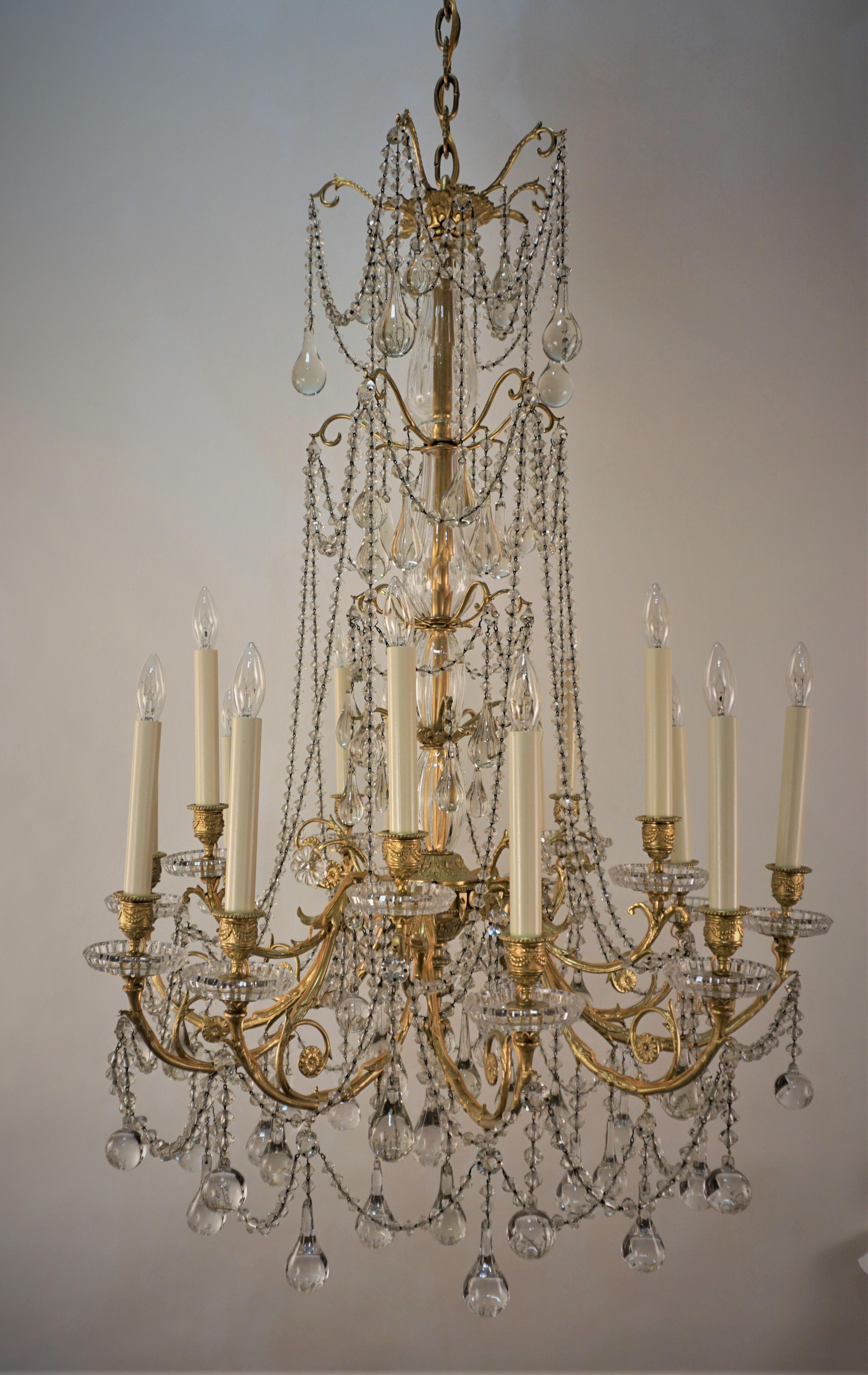 Late 19th Century Bronze and Sign Baccarat Crystal Chandelier For Sale 6