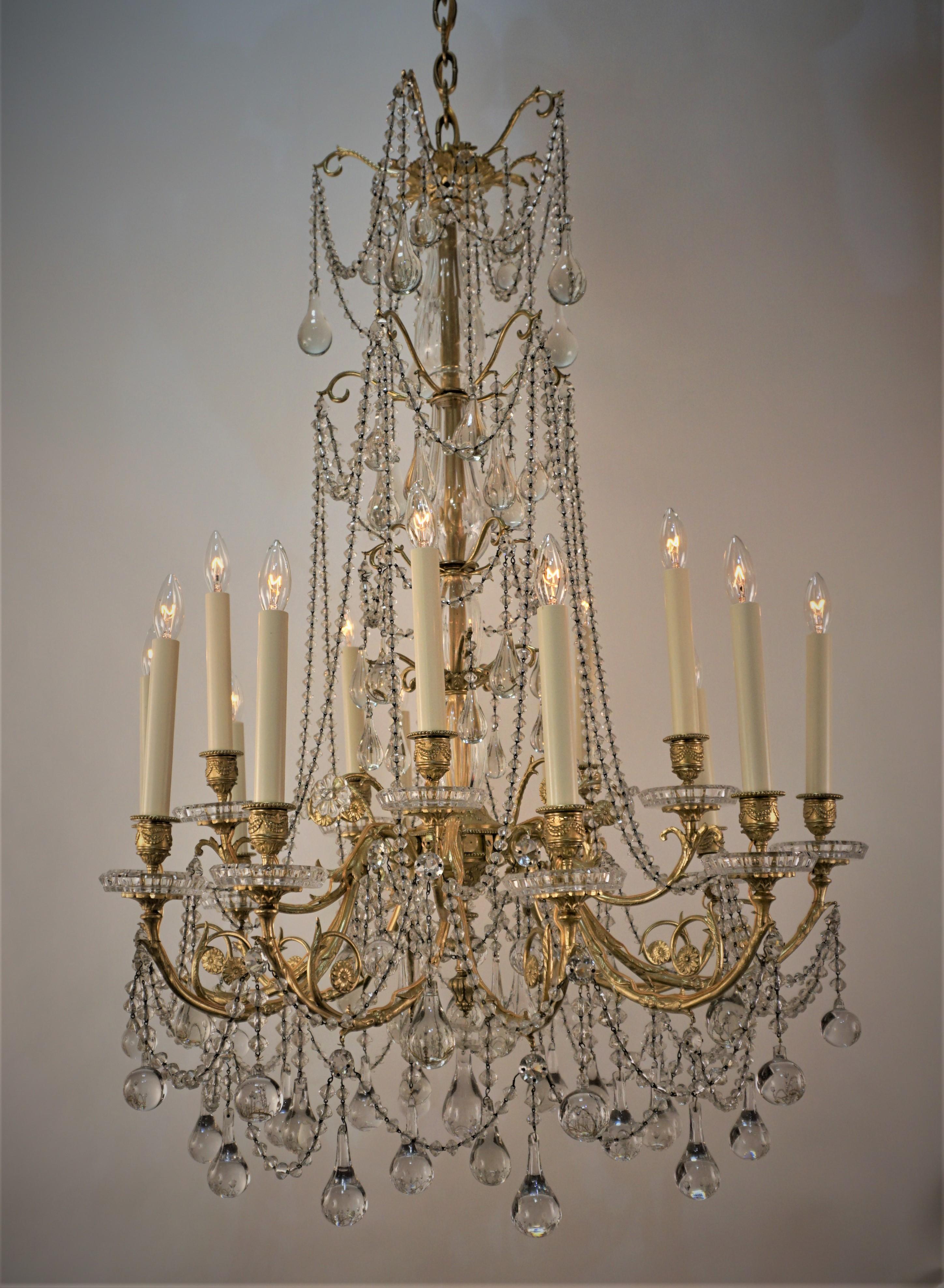 French Late 19th Century Bronze and Sign Baccarat Crystal Chandelier For Sale