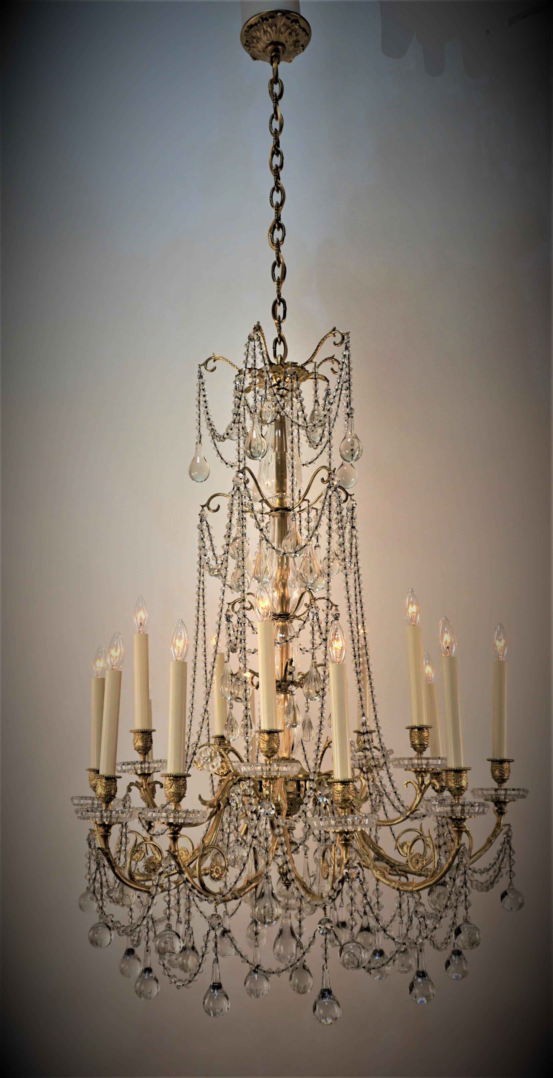 Late 19th Century Bronze and Sign Baccarat Crystal Chandelier In Good Condition For Sale In Fairfax, VA
