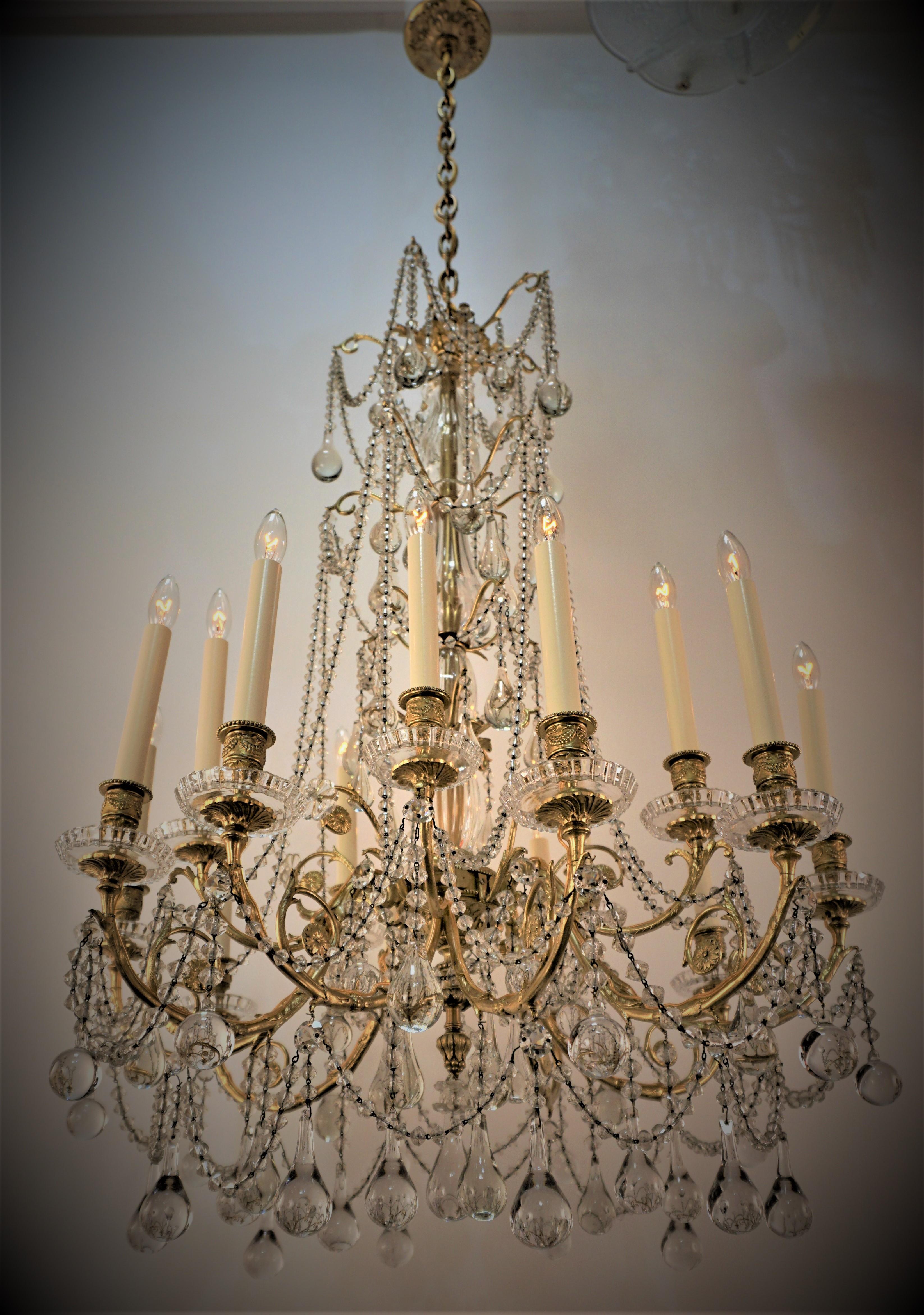 Late 19th Century Bronze and Sign Baccarat Crystal Chandelier For Sale 1