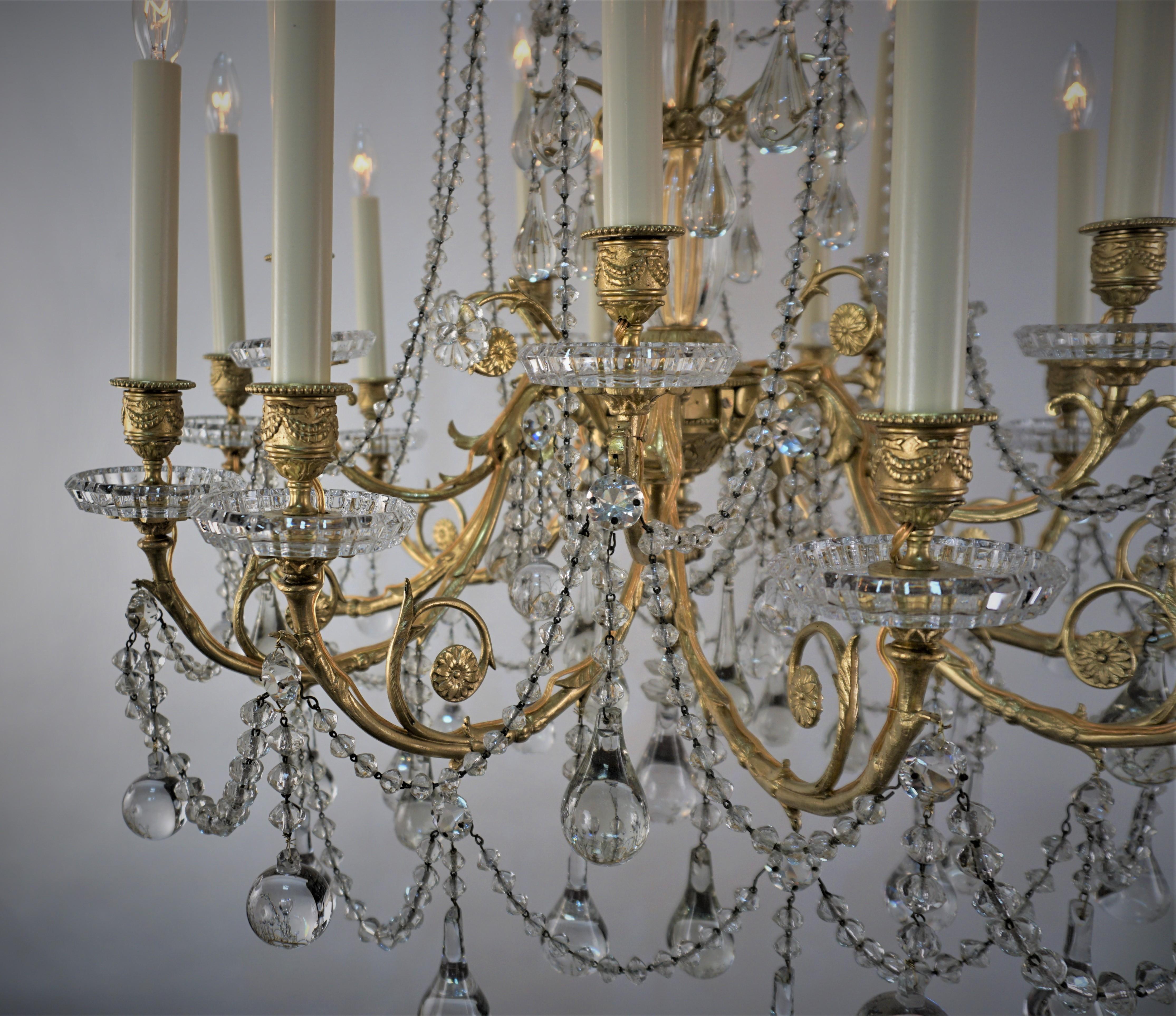 Late 19th Century Bronze and Sign Baccarat Crystal Chandelier For Sale 2