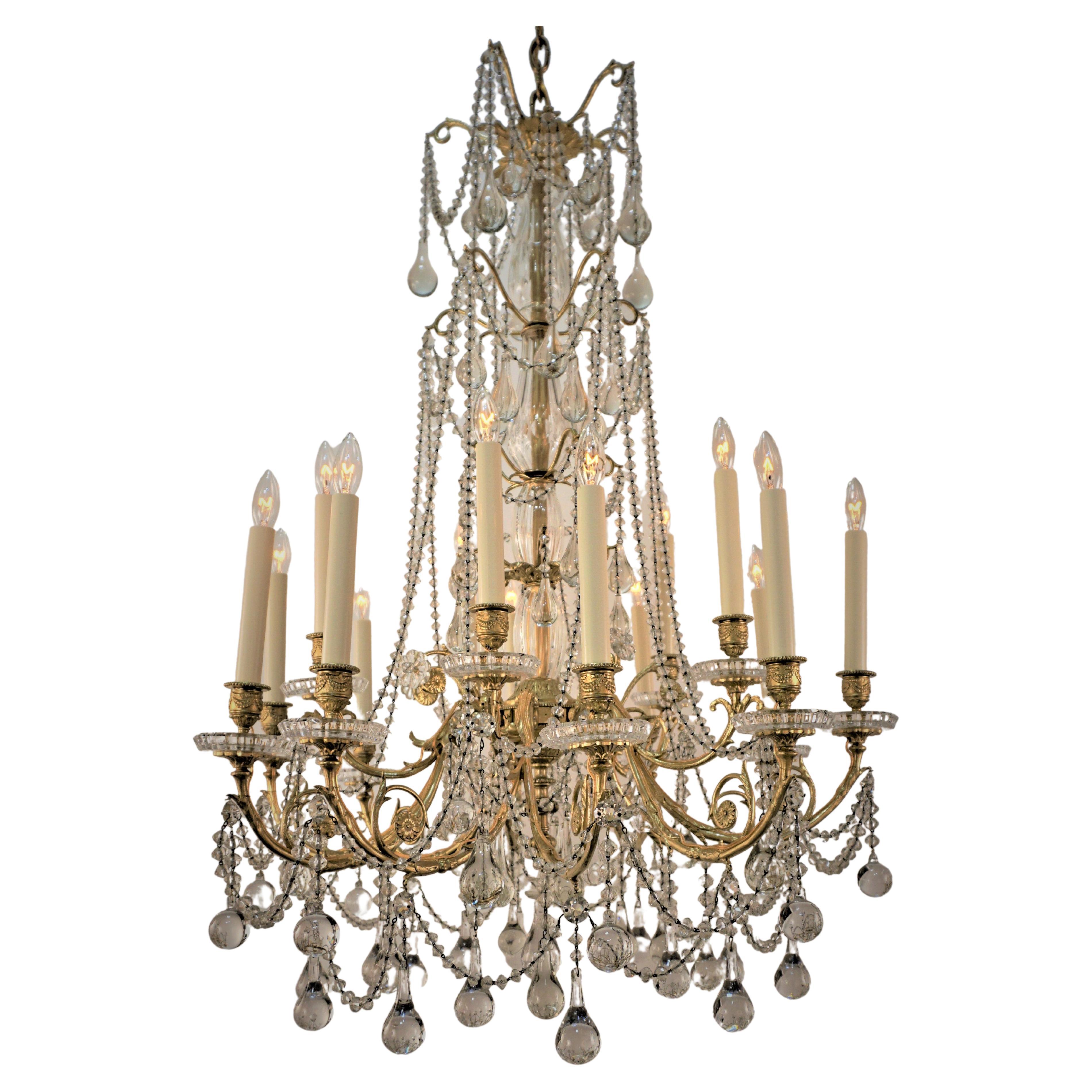 Late 19th Century Bronze and Sign Baccarat Crystal Chandelier For Sale